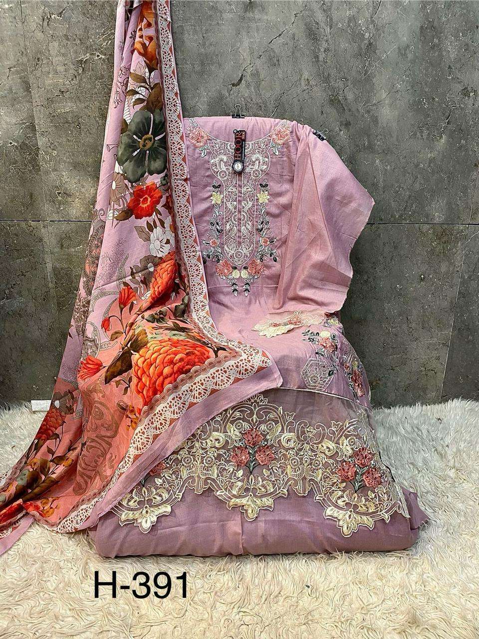 HOOR TEX H 391 COTTON FANCY EMBROIDERY DESIGNER WORK PAKISTANI SUIT