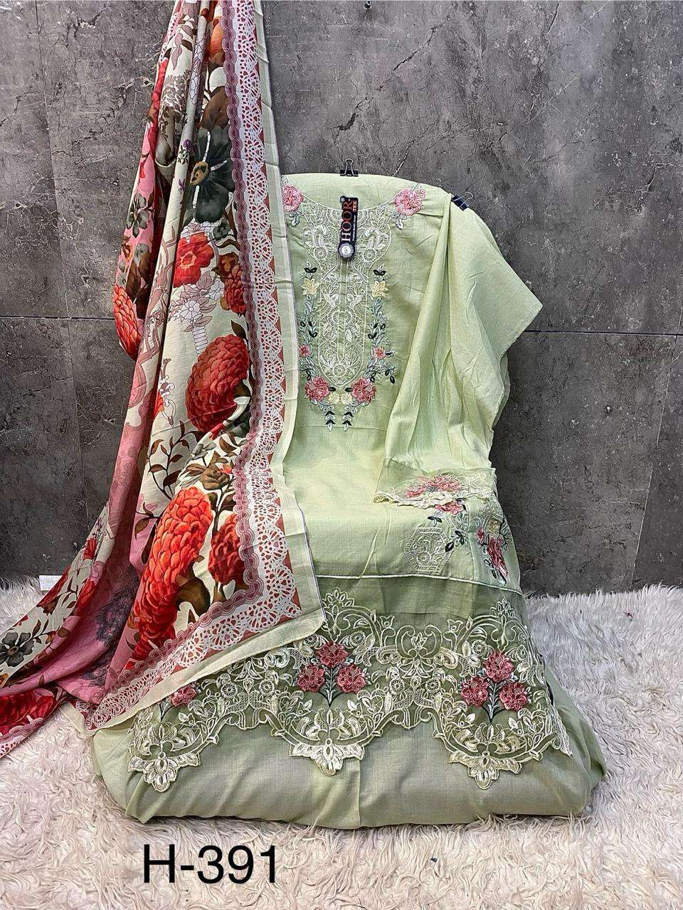 HOOR TEX H 391 COTTON FANCY EMBROIDERY DESIGNER WORK PAKISTANI SUIT