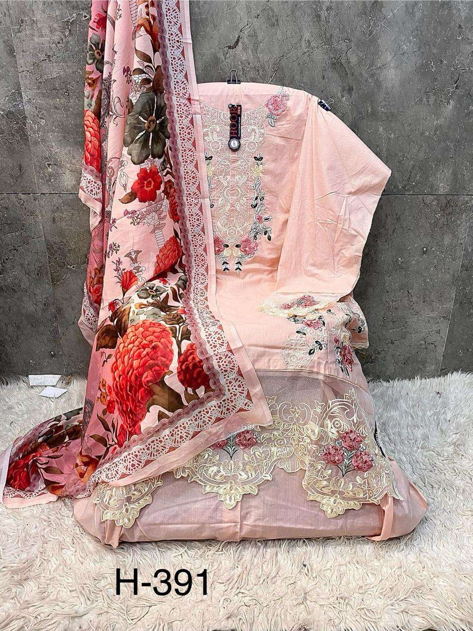 HOOR TEX H 391 COTTON FANCY EMBROIDERY DESIGNER WORK PAKISTANI SUIT