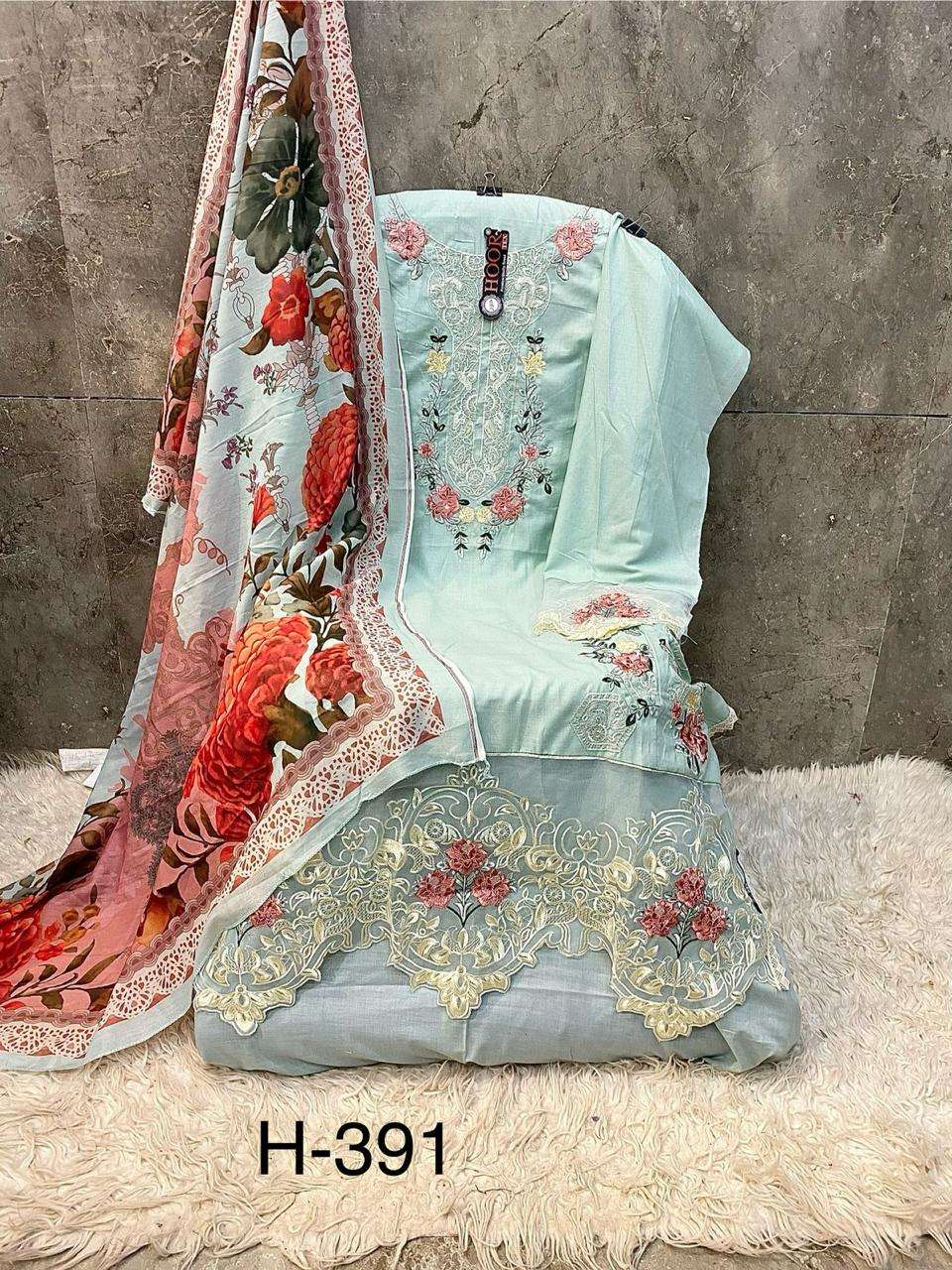HOOR TEX H 391 COTTON FANCY EMBROIDERY DESIGNER WORK PAKISTANI SUIT