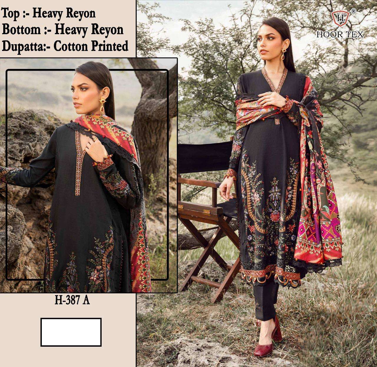 HOOR TEX  HF 387 RAYON EMBROIDERY DESIGNER WORK FANCY PAKISTANI SUIT