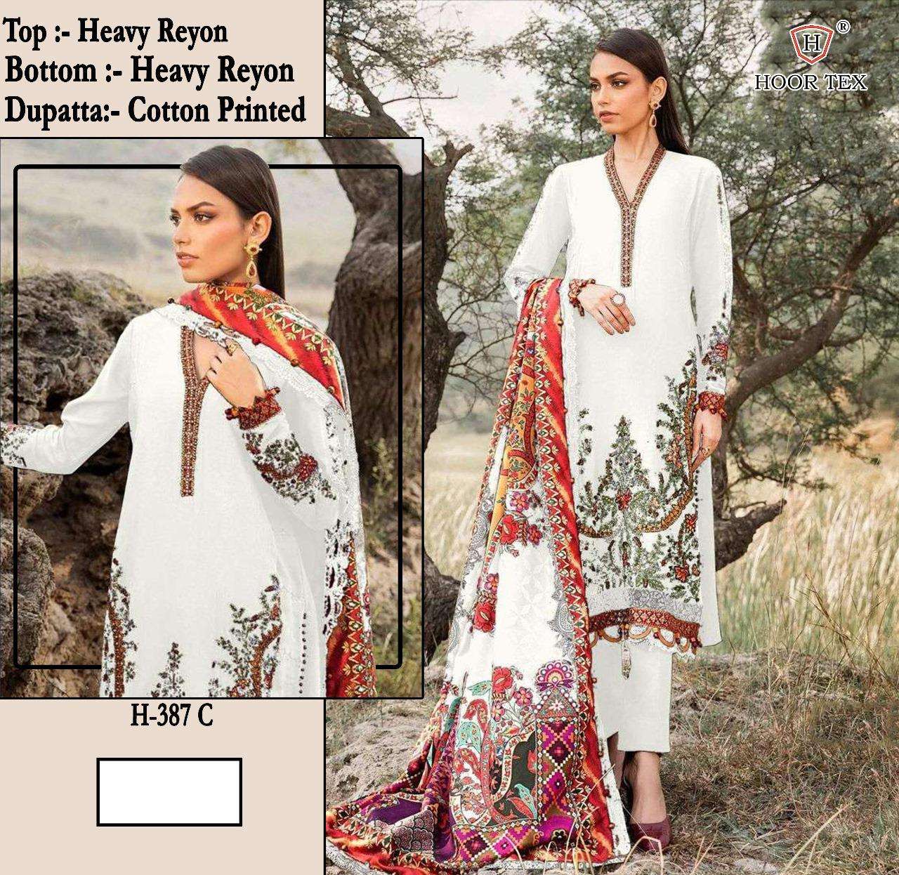 HOOR TEX  HF 387 RAYON EMBROIDERY DESIGNER WORK FANCY PAKISTANI SUIT