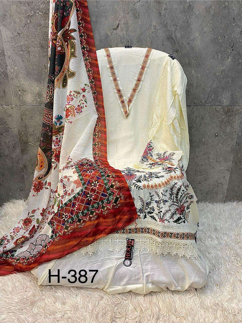 HOOR TEX  HF 387 RAYON EMBROIDERY DESIGNER WORK FANCY PAKISTANI SUIT