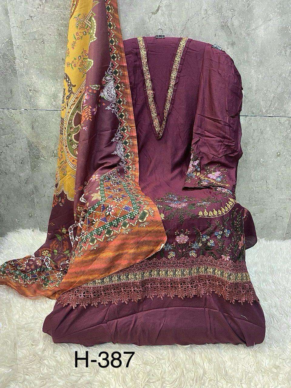 HOOR TEX  HF 387 RAYON EMBROIDERY DESIGNER WORK FANCY PAKISTANI SUIT