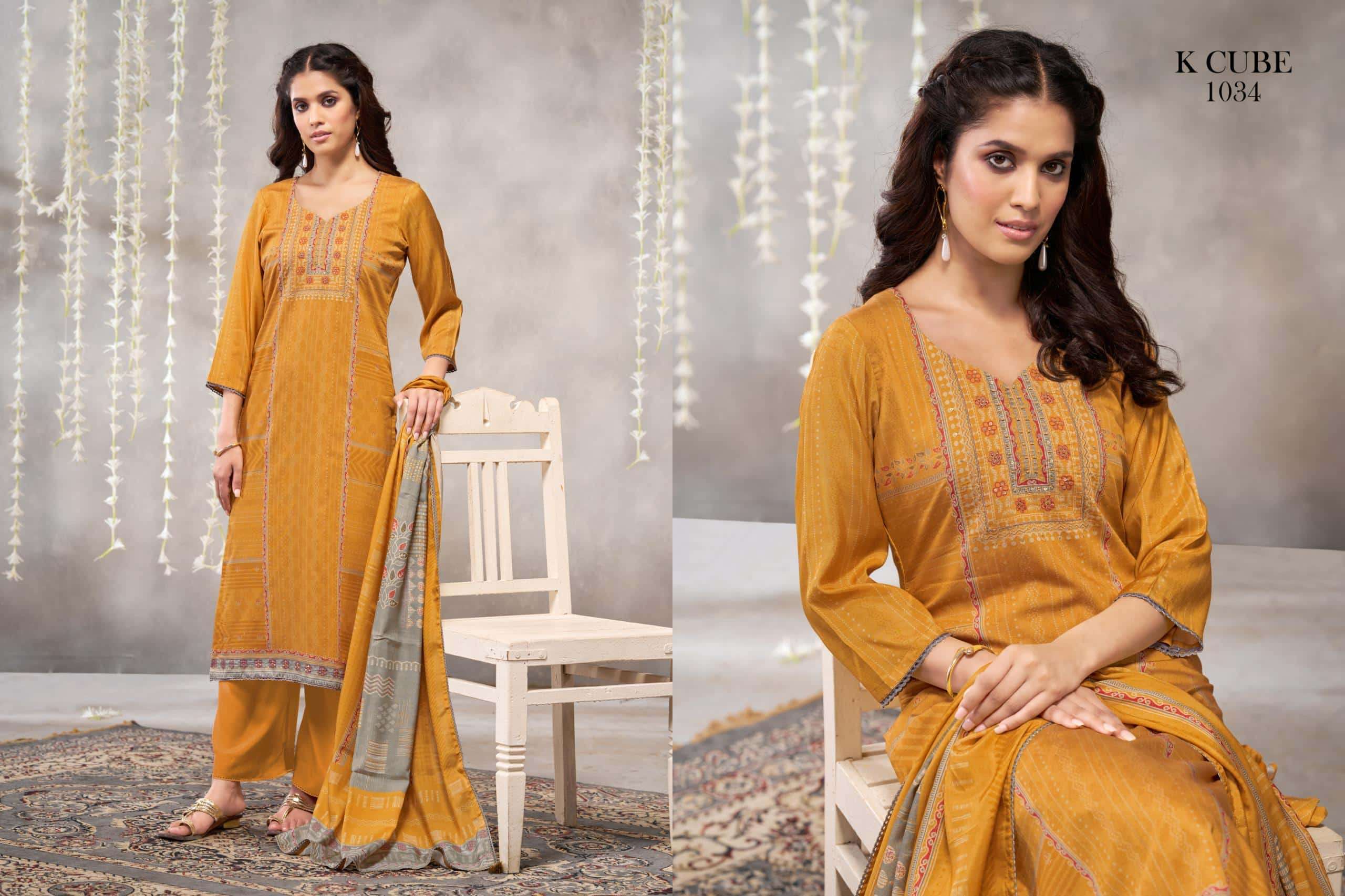 K CUBE VAANI  MUSLIN DIGITAL PRINT WITH EMBROIDERY DESIGNER WORK SUIT