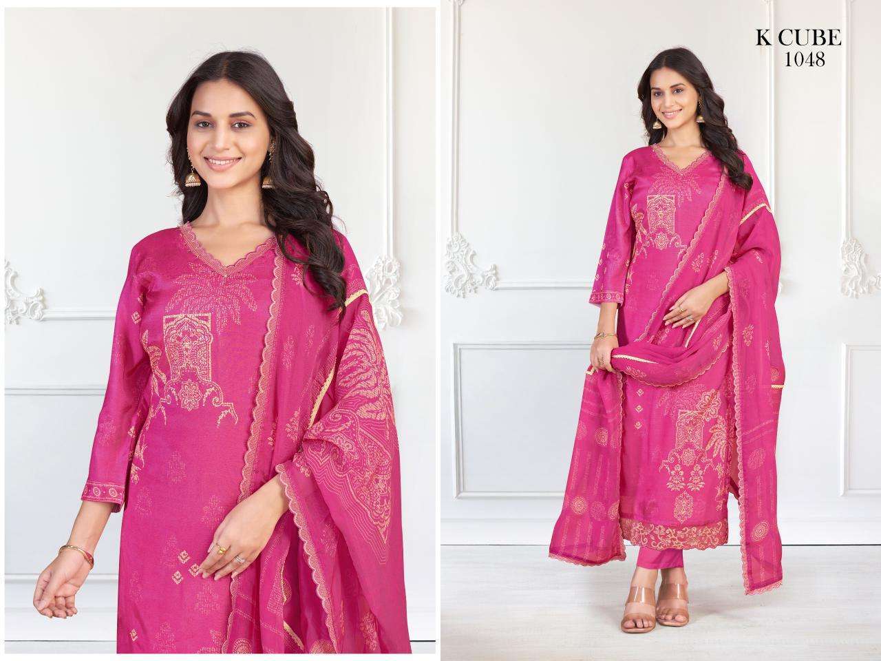 K CUBE VEENA MUSLIN DIGITAL PRINT WITH FANCY WORK LADIES SUIT
