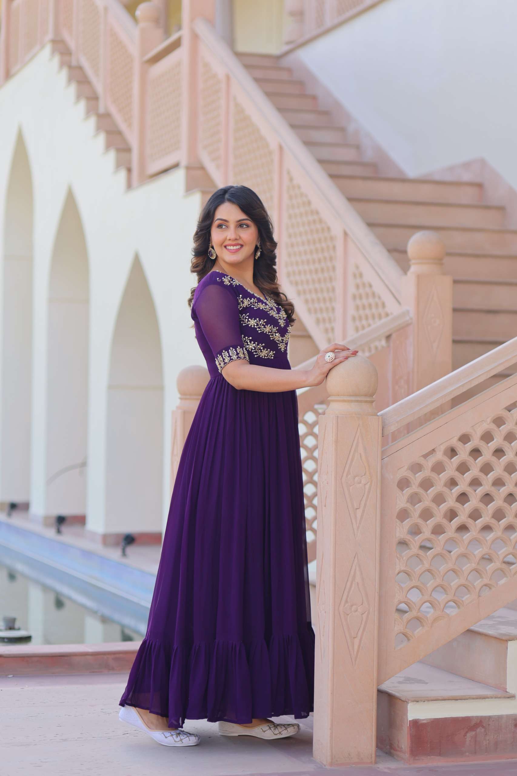 KA 1172 GEORGETTE SEQUENCE DESIGNER WORK READY MADE PARTY WEAR GOWN