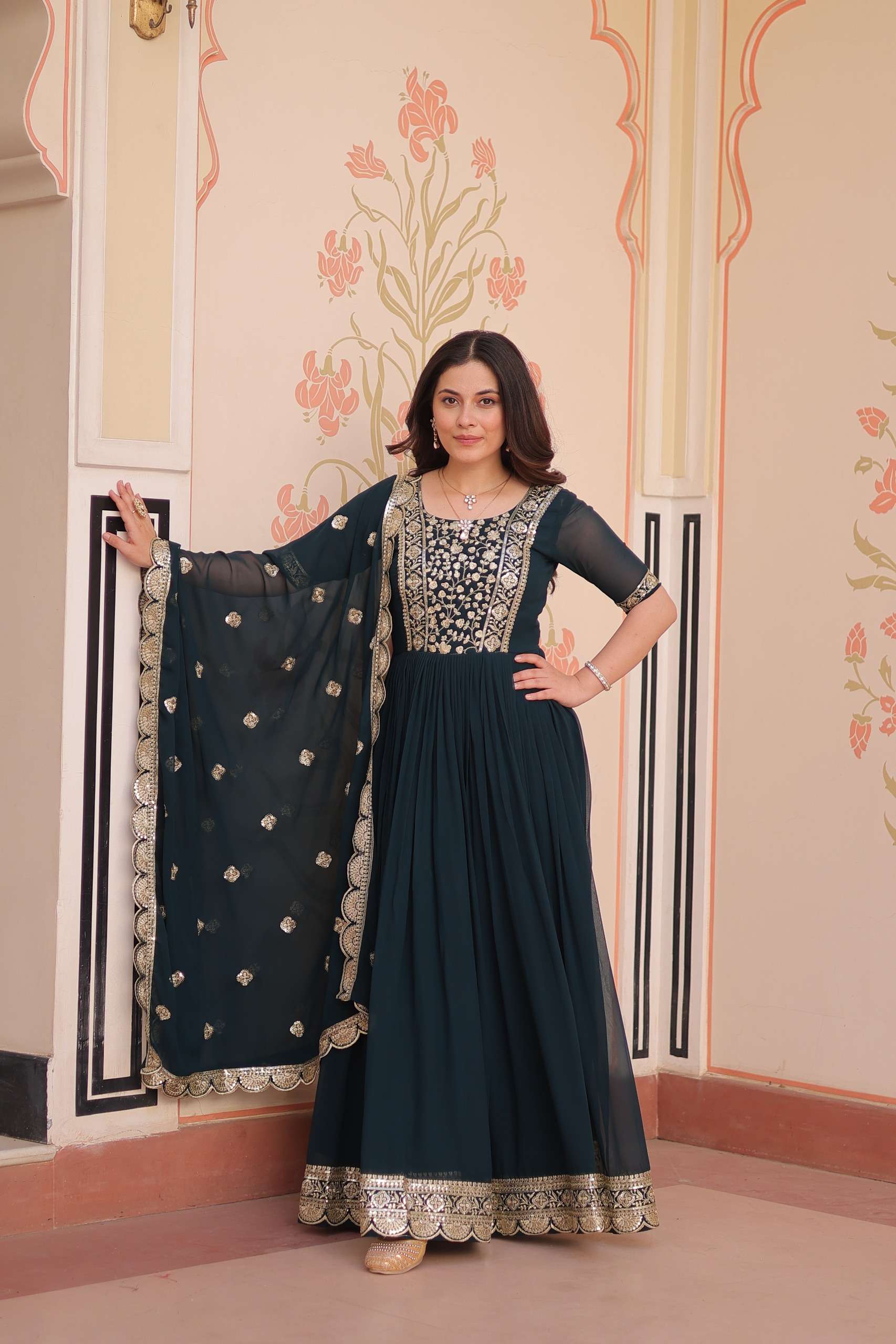 KA 1177 GEORGETTE DESIGNER READY MADE GOWN WITH DUPATTA SET 