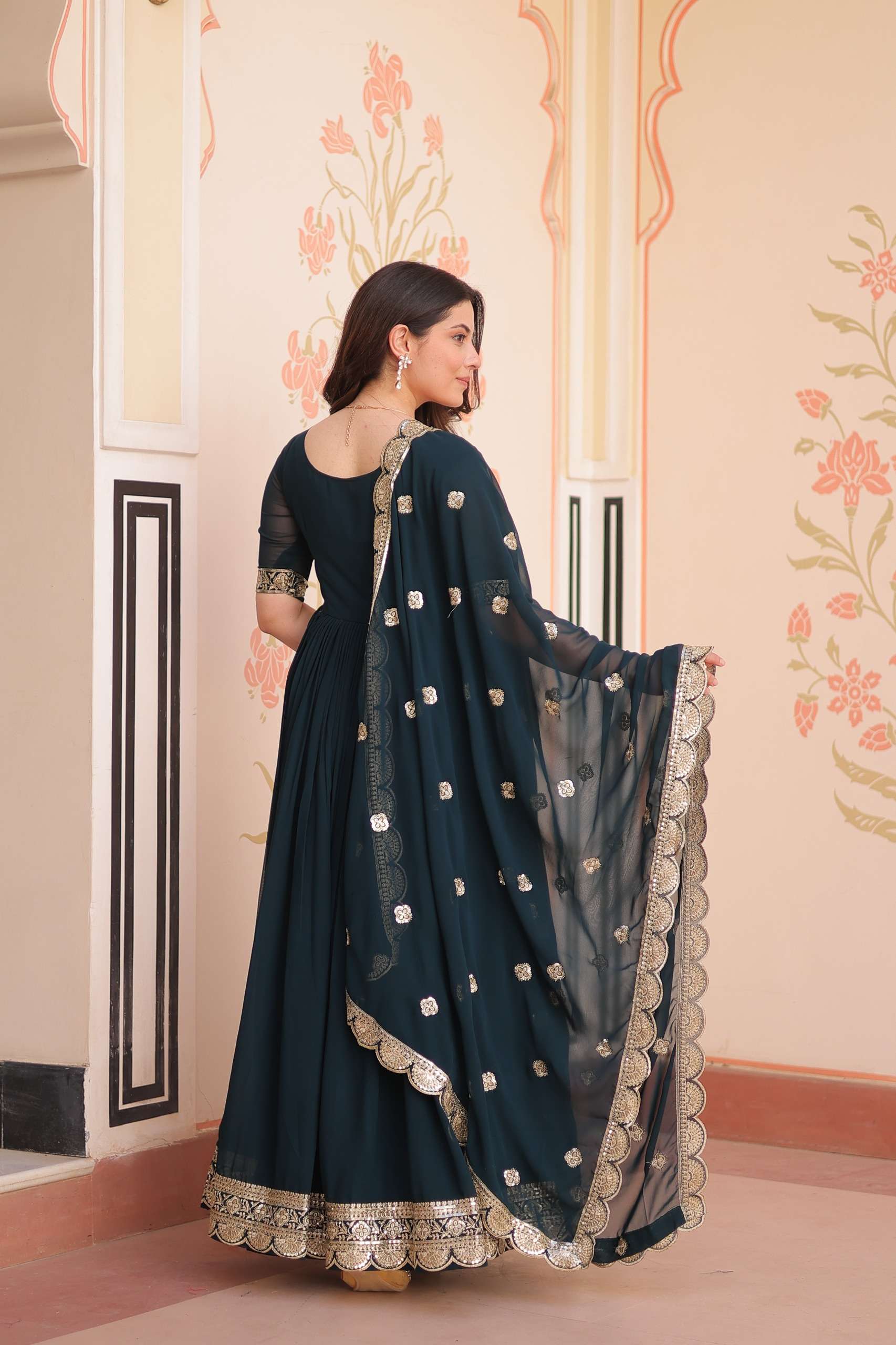 KA 1177 GEORGETTE DESIGNER READY MADE GOWN WITH DUPATTA SET 
