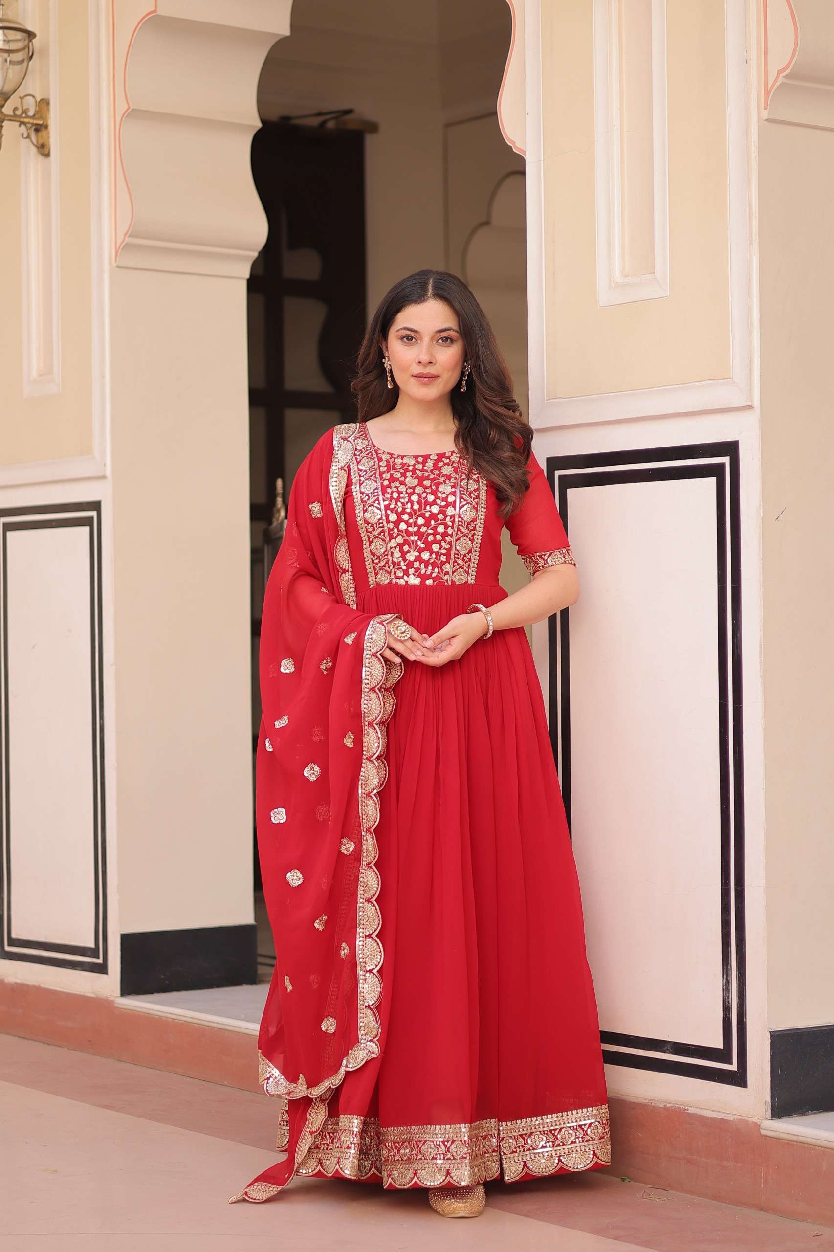 KA 1177 GEORGETTE DESIGNER READY MADE GOWN WITH DUPATTA SET 