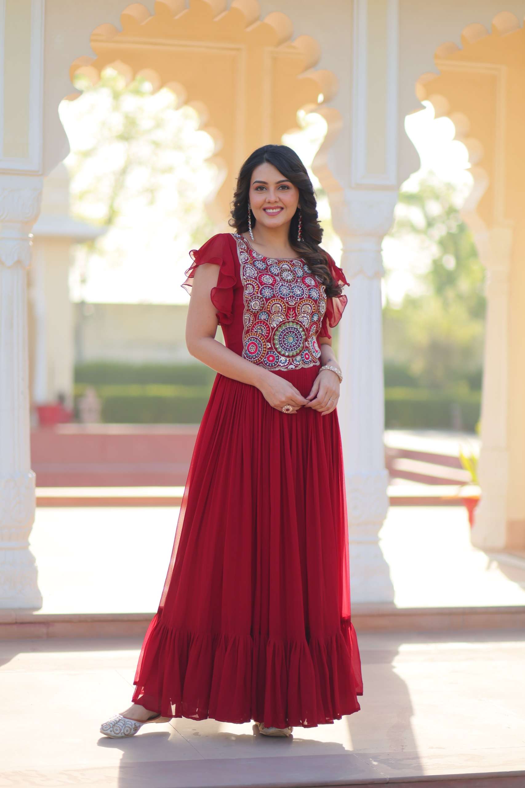 KA 1179 GEORGETTE SEQUENCE DESIGNER WORK FANCY READY MADE GOWN