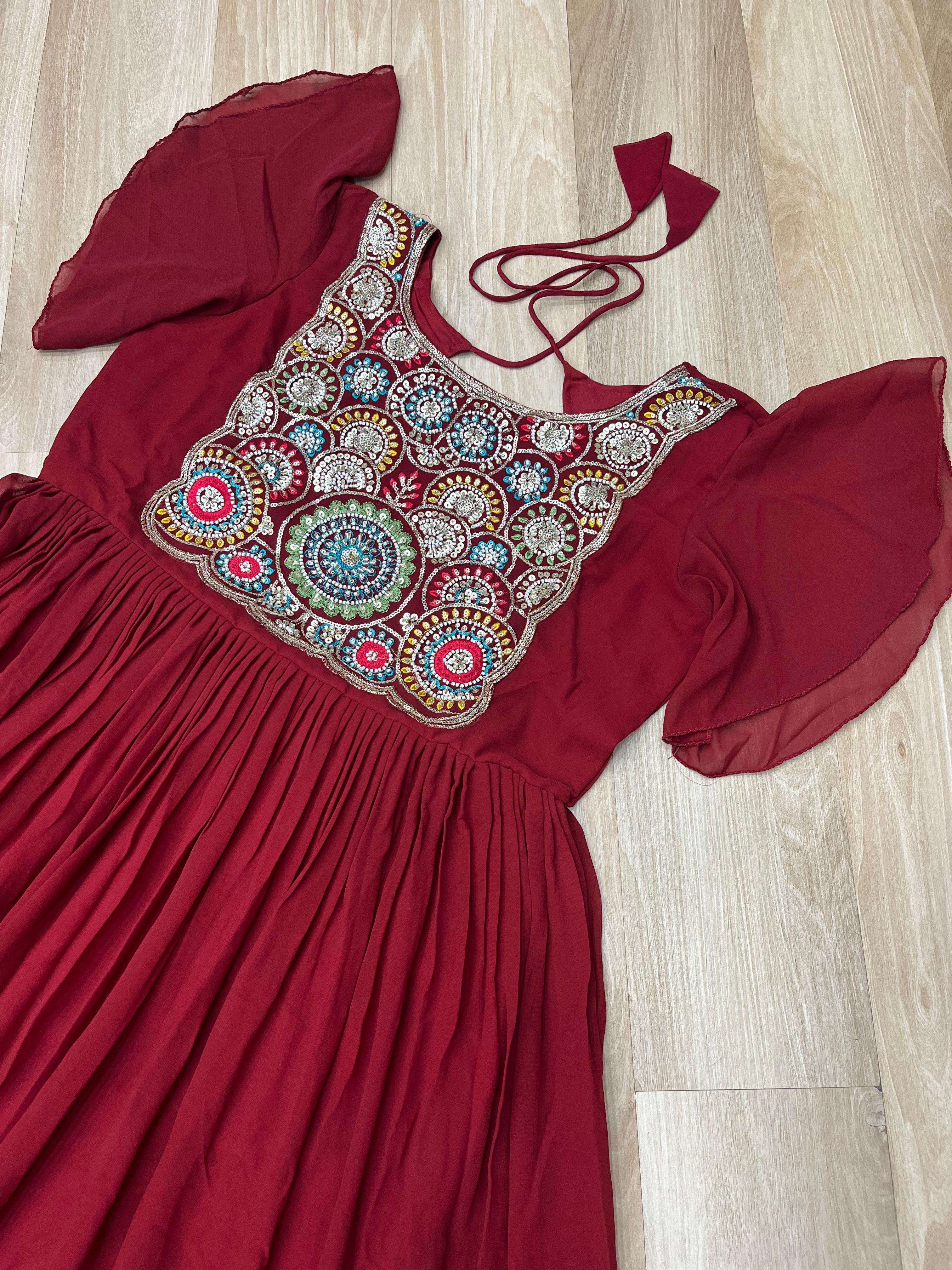 KA 1179 GEORGETTE SEQUENCE DESIGNER WORK FANCY READY MADE GOWN
