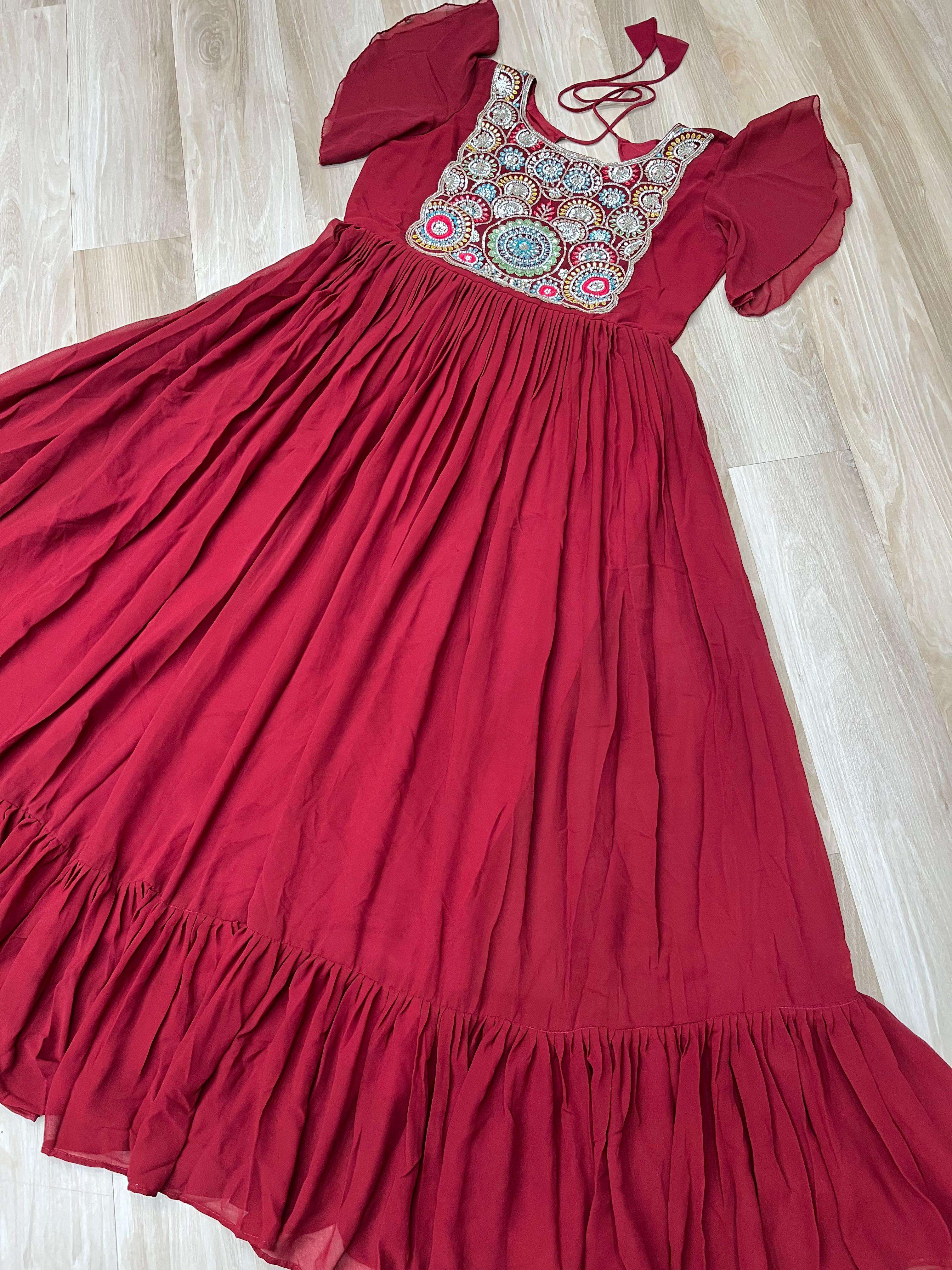 KA 1179 GEORGETTE SEQUENCE DESIGNER WORK FANCY READY MADE GOWN