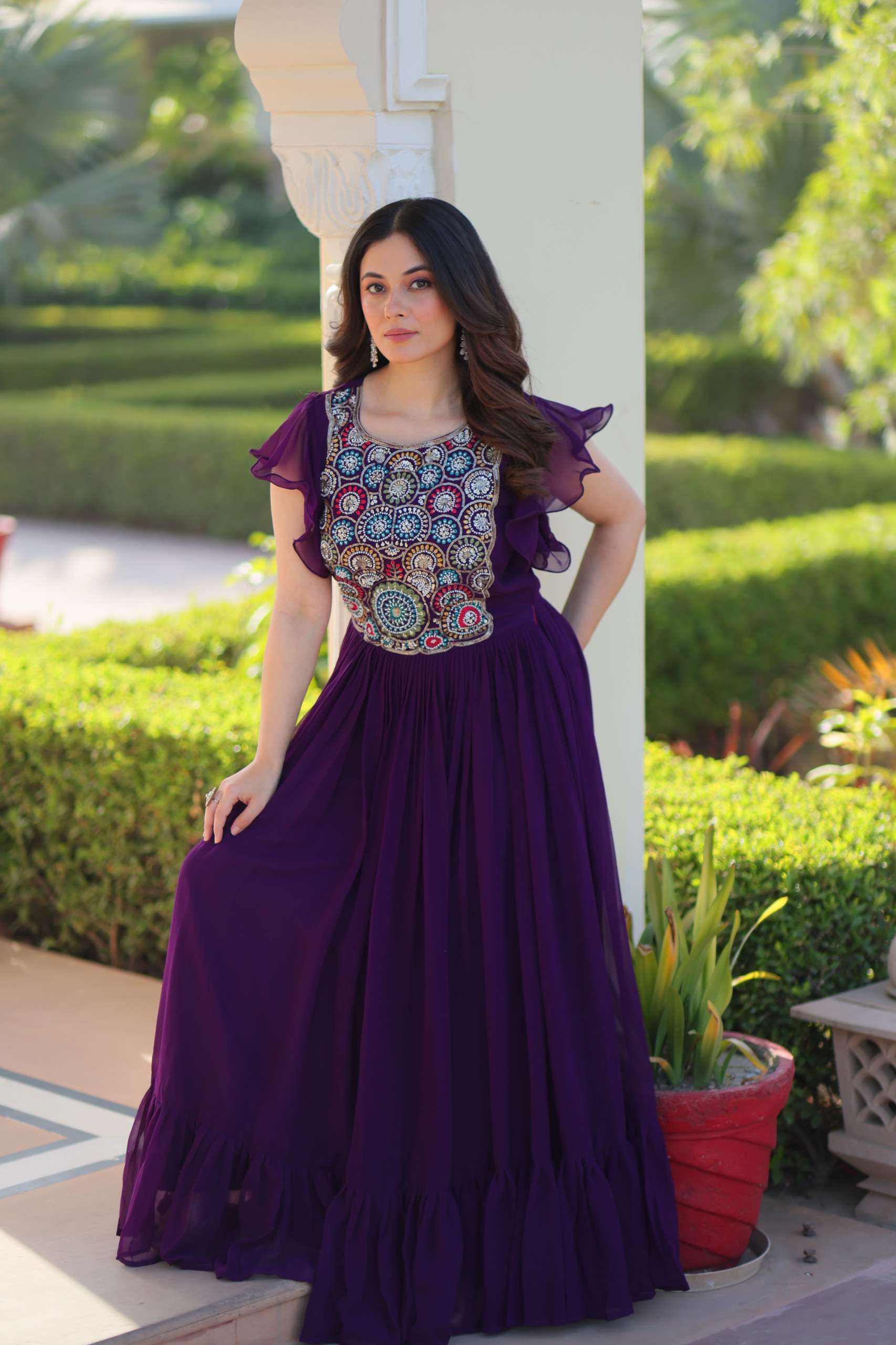 KA 1179 GEORGETTE SEQUENCE DESIGNER WORK FANCY READY MADE GOWN