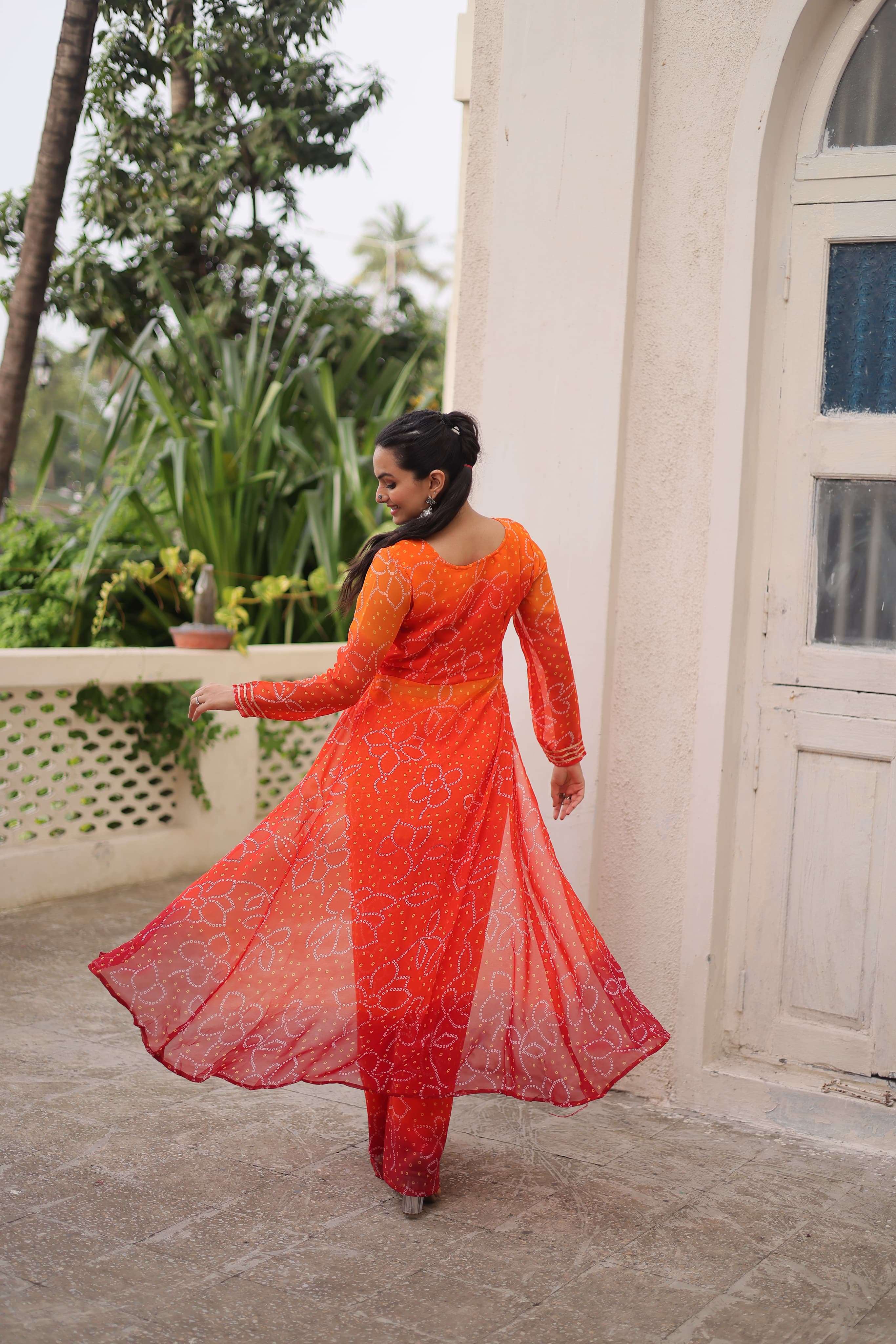 KA 1198 FANCY BANDHANI PRINT WITH DESIGNER WORK NAVRATRI WEAR LADIES TOP WITH BOTTOM PAIR 