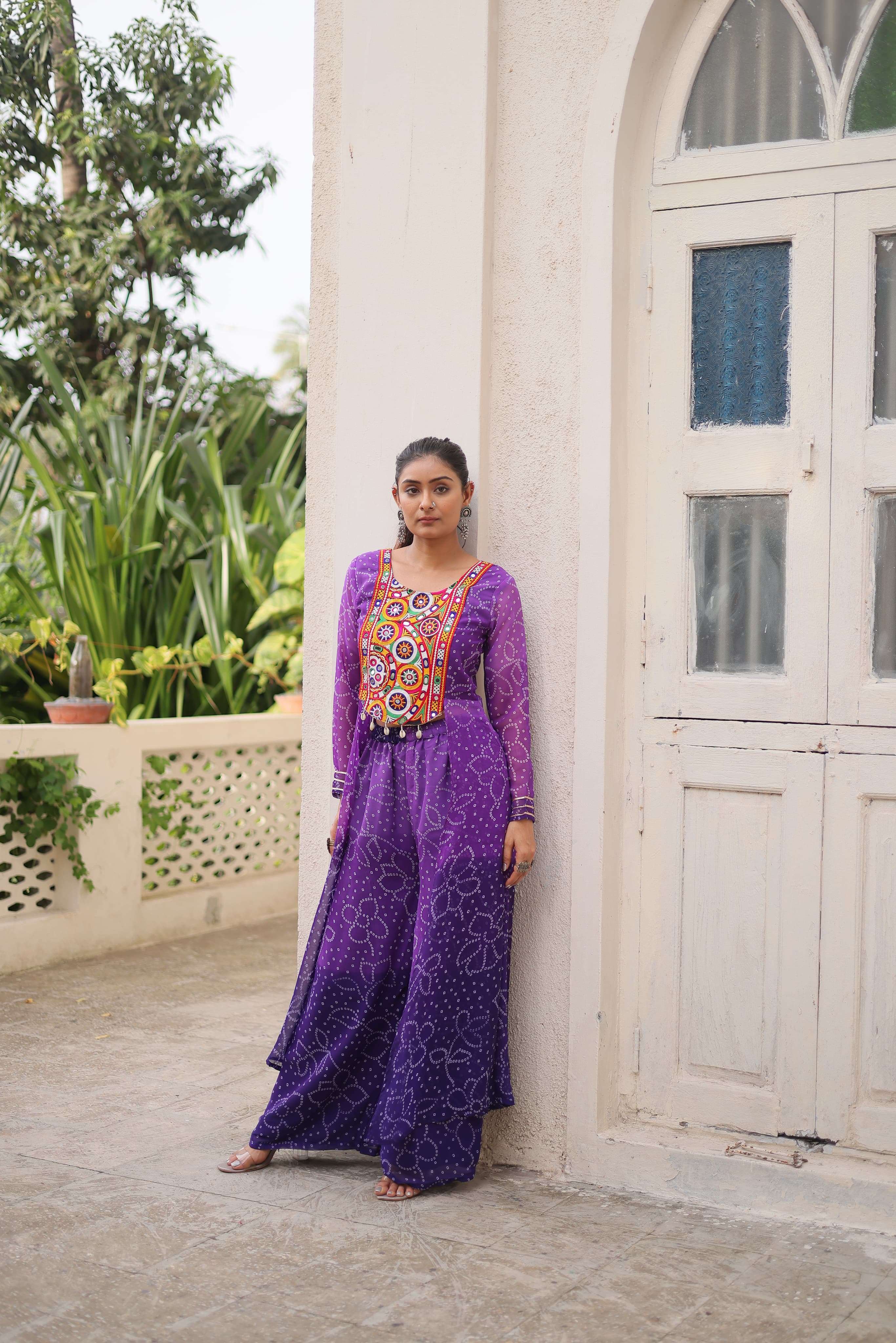 KA 1198 FANCY BANDHANI PRINT WITH DESIGNER WORK NAVRATRI WEAR LADIES TOP WITH BOTTOM PAIR 