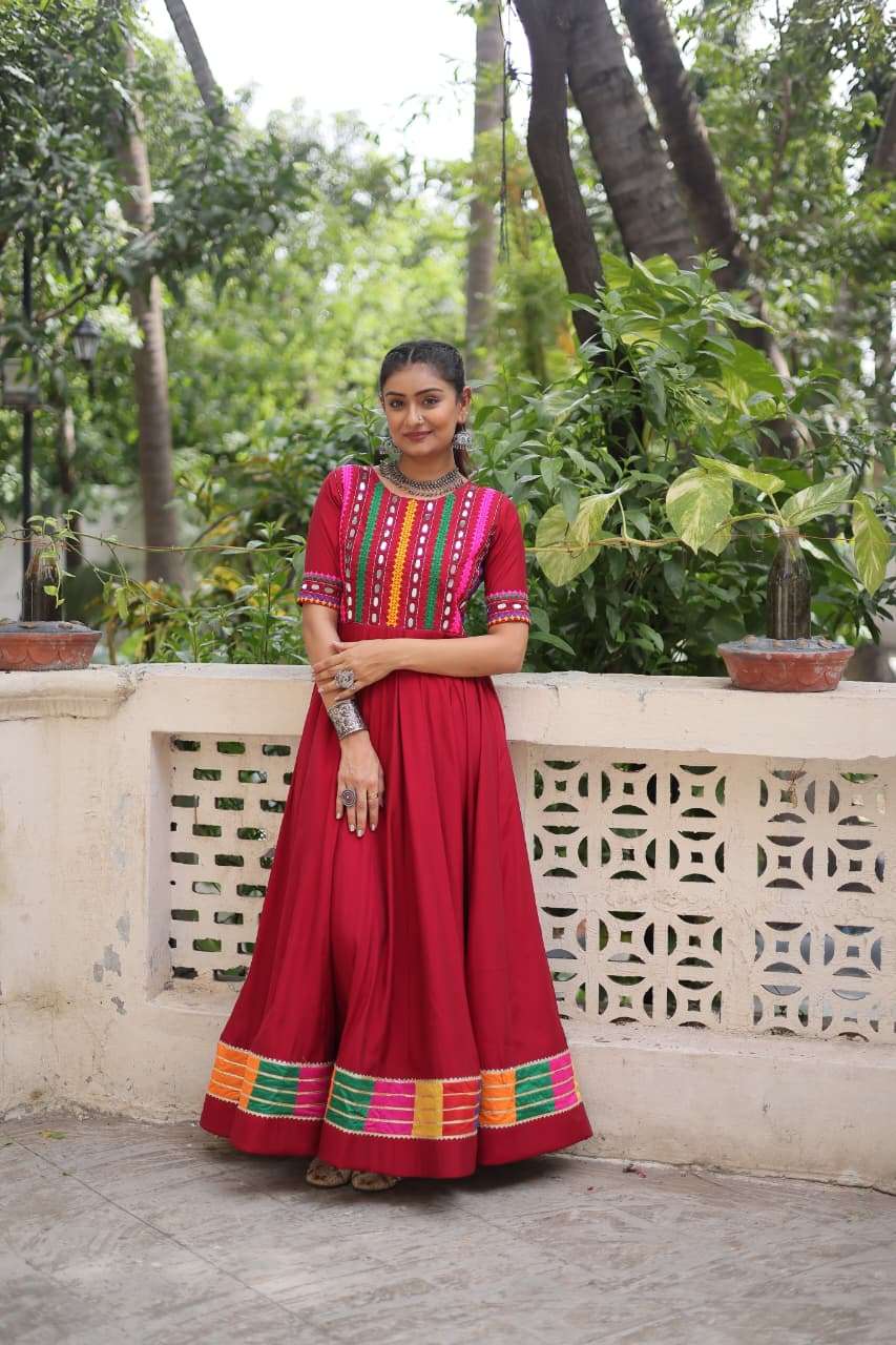 KA 1202 SILK FANCY MIRROR WORK NAVRATRI WEAR LADIES GOWN