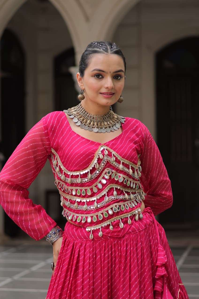 KA 5047 FANCY LEHARIYA PRINT WITH KODI WORKS NAVRATRI WEAR GOWN