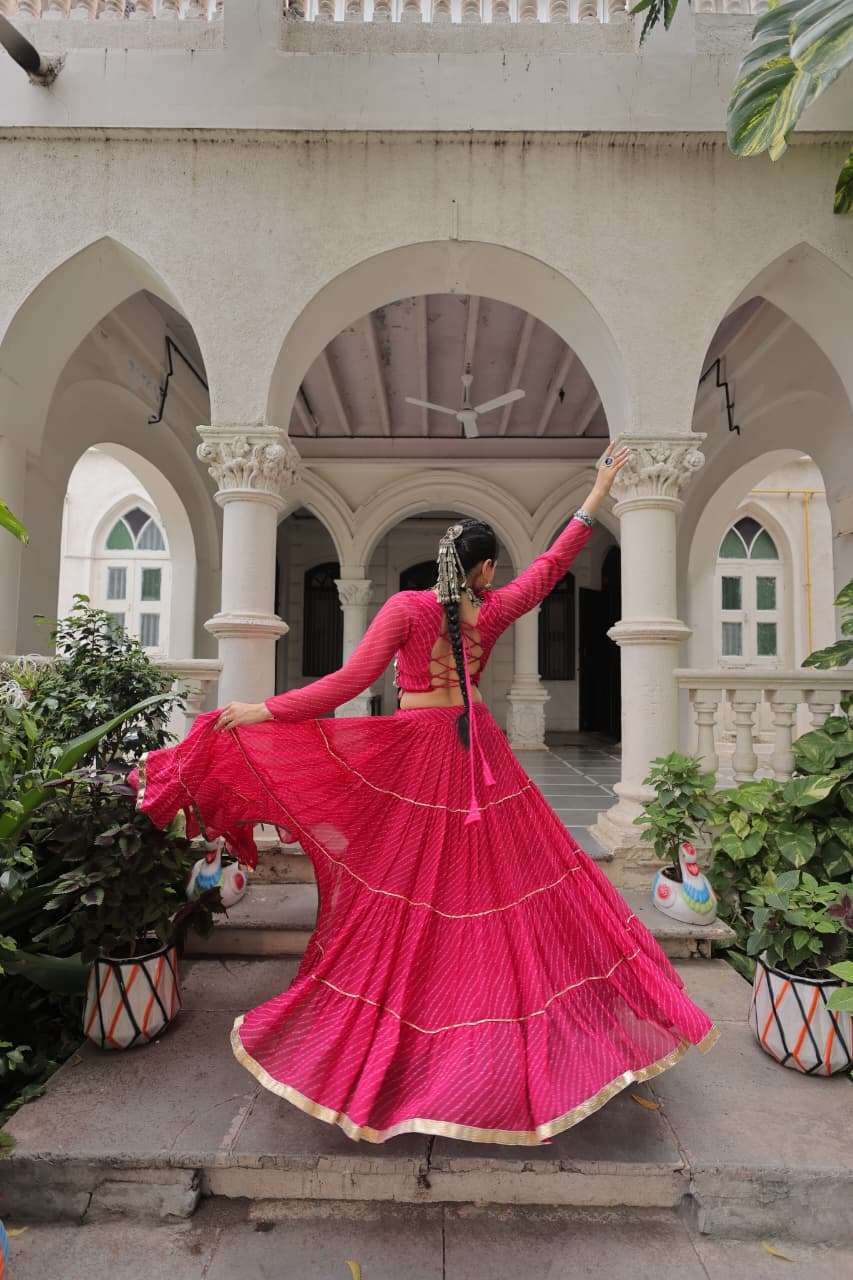 KA 5047 FANCY LEHARIYA PRINT WITH KODI WORKS NAVRATRI WEAR GOWN