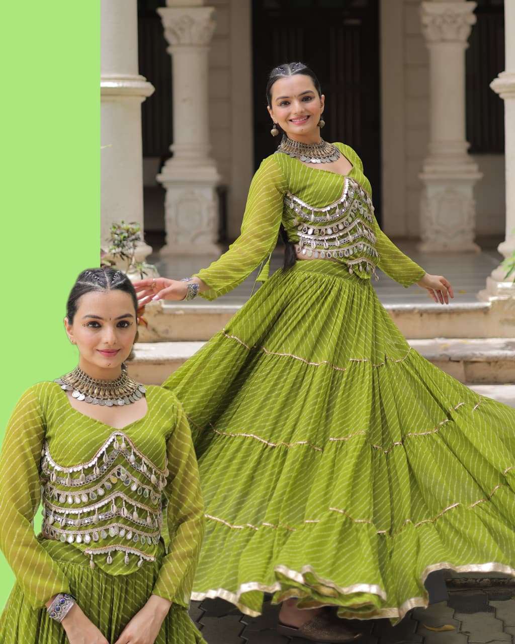 KA 5047 FANCY LEHARIYA PRINT WITH KODI WORKS NAVRATRI WEAR GOWN