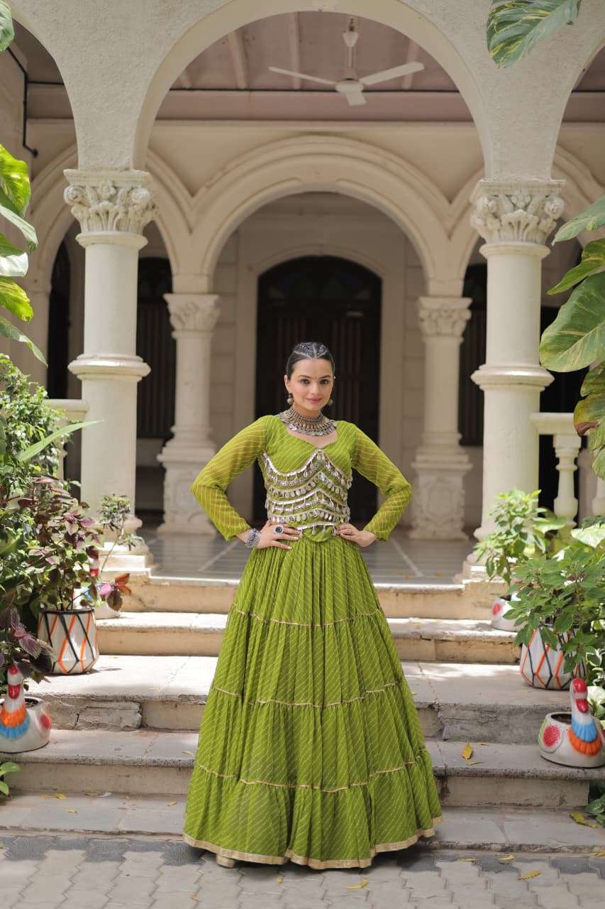 KA 5047 FANCY LEHARIYA PRINT WITH KODI WORKS NAVRATRI WEAR GOWN