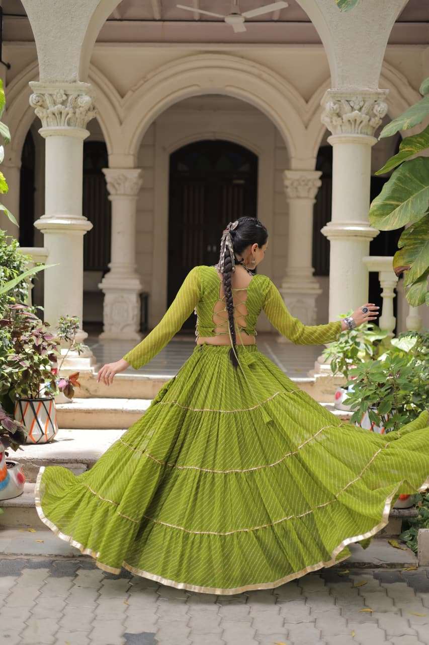 KA 5047 FANCY LEHARIYA PRINT WITH KODI WORKS NAVRATRI WEAR GOWN