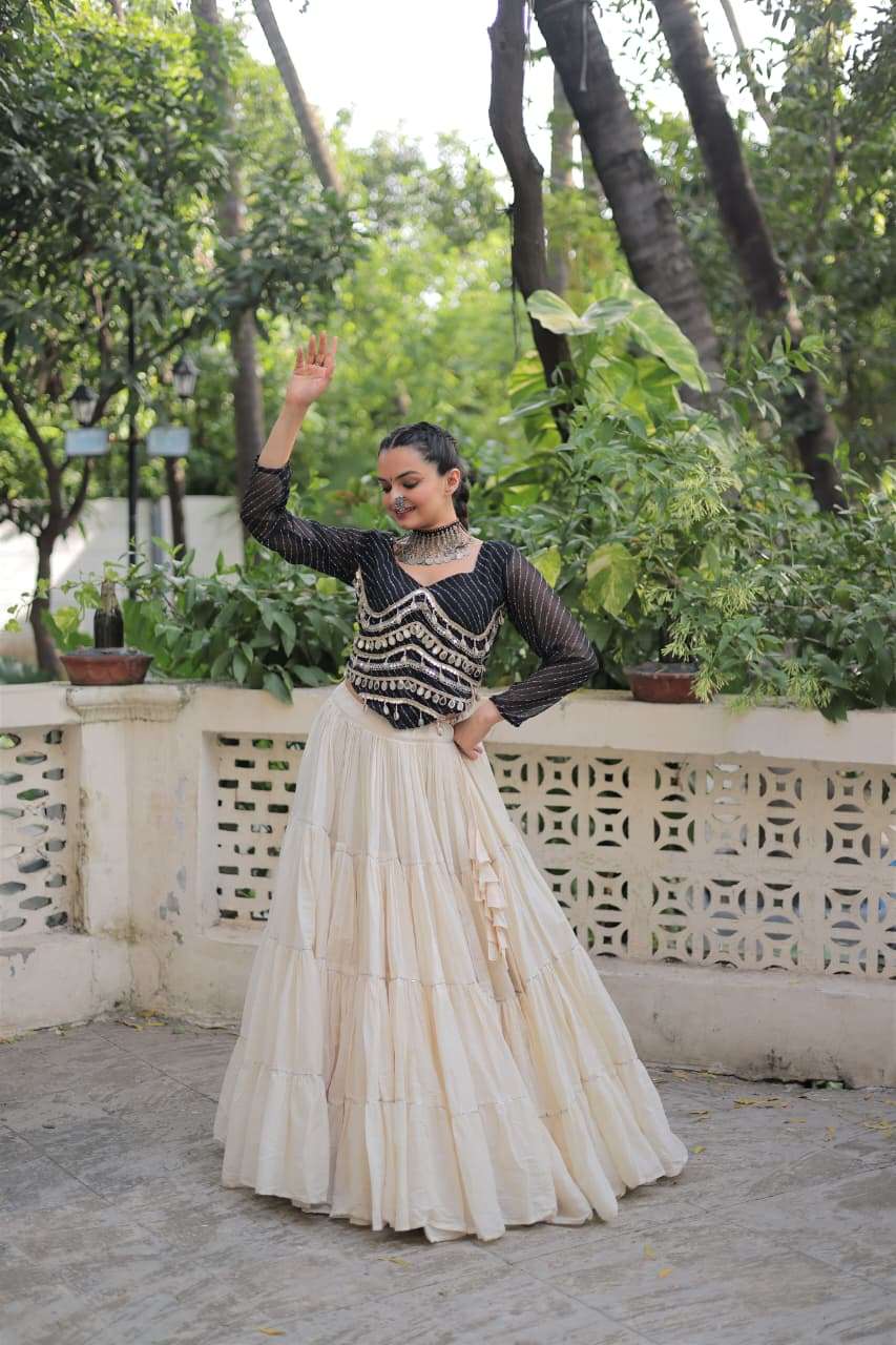 KA 5048 COTTON LEHRIYA PRINT MIRROR WORK NAVRATRI WEAR TOP WITH CHANIYA COLLECTION 