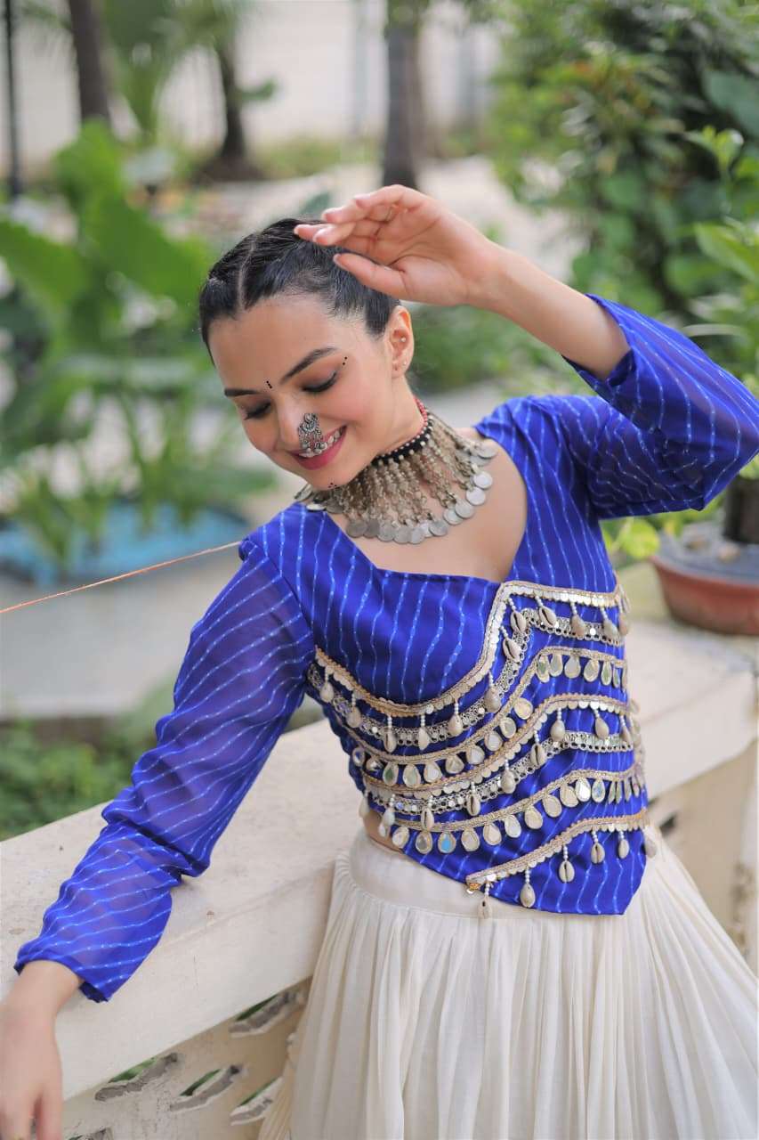 KA 5048 COTTON LEHRIYA PRINT MIRROR WORK NAVRATRI WEAR TOP WITH CHANIYA COLLECTION 
