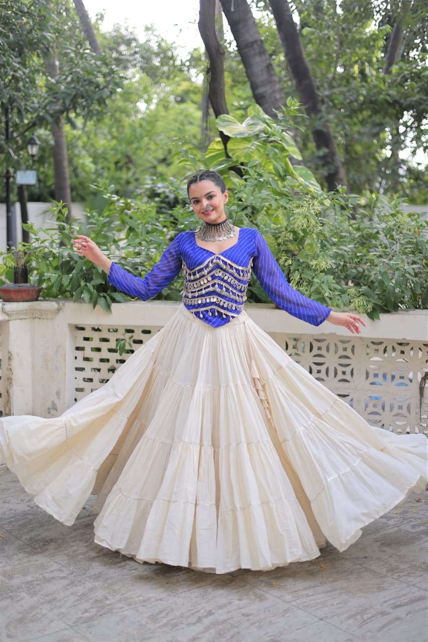 KA 5048 COTTON LEHRIYA PRINT MIRROR WORK NAVRATRI WEAR TOP WITH CHANIYA COLLECTION 