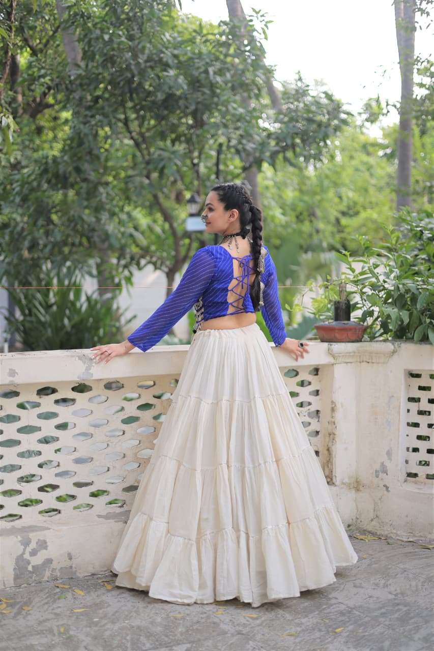 KA 5048 COTTON LEHRIYA PRINT MIRROR WORK NAVRATRI WEAR TOP WITH CHANIYA COLLECTION 