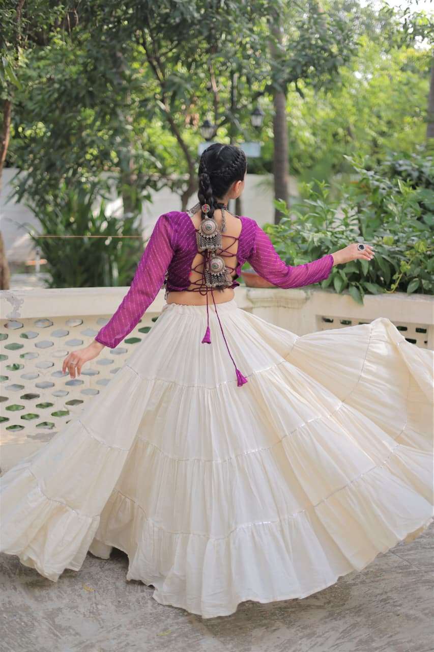 KA 5048 COTTON LEHRIYA PRINT MIRROR WORK NAVRATRI WEAR TOP WITH CHANIYA COLLECTION 