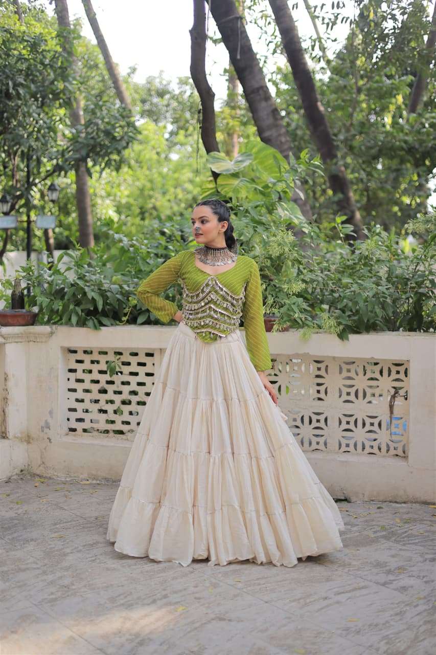 KA 5048 COTTON LEHRIYA PRINT MIRROR WORK NAVRATRI WEAR TOP WITH CHANIYA COLLECTION 