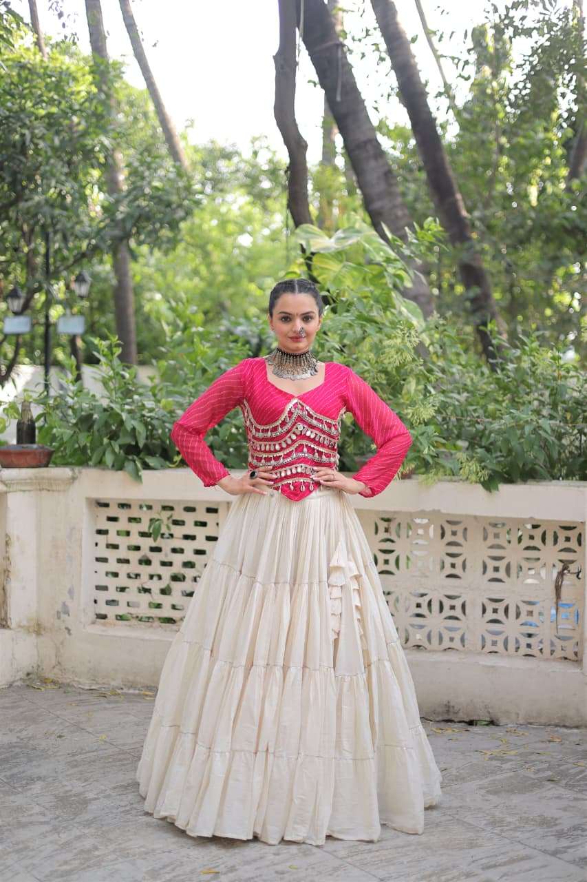KA 5048 COTTON LEHRIYA PRINT MIRROR WORK NAVRATRI WEAR TOP WITH CHANIYA COLLECTION 