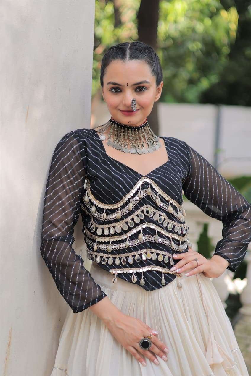 KA 5048 COTTON LEHRIYA PRINT MIRROR WORK NAVRATRI WEAR TOP WITH CHANIYA COLLECTION 