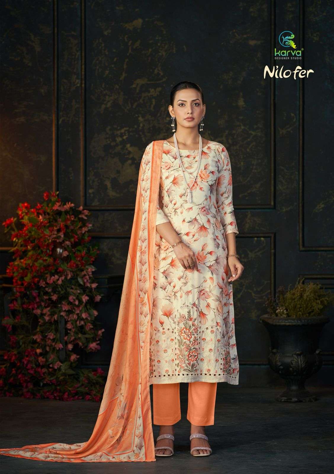 KARVA DESINER STUDIO NILOFER VISCOSE DIGITAL PRINT WITH EMBROIDERY DESIGNER WORK SUIT