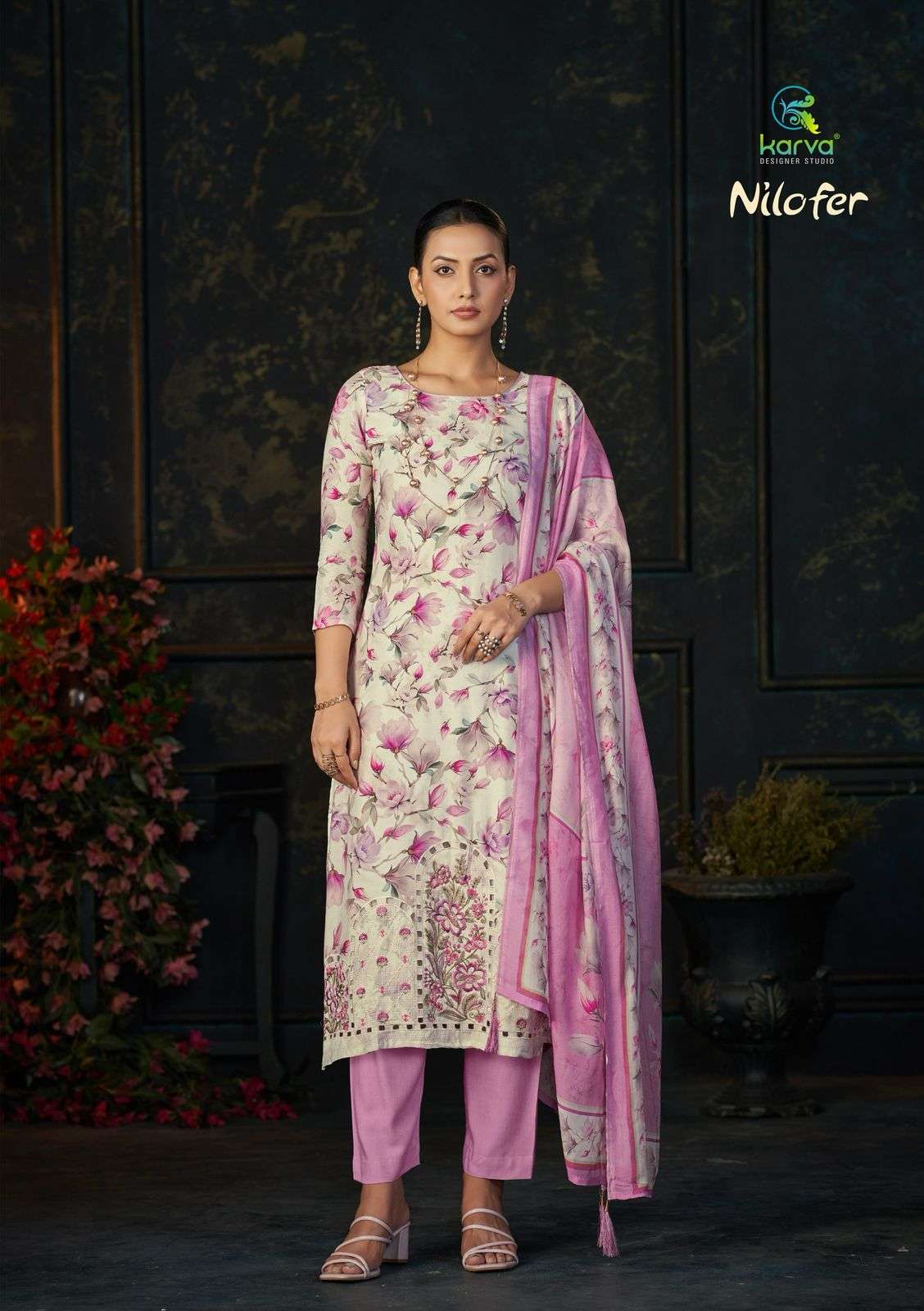 KARVA DESINER STUDIO NILOFER VISCOSE DIGITAL PRINT WITH EMBROIDERY DESIGNER WORK SUIT