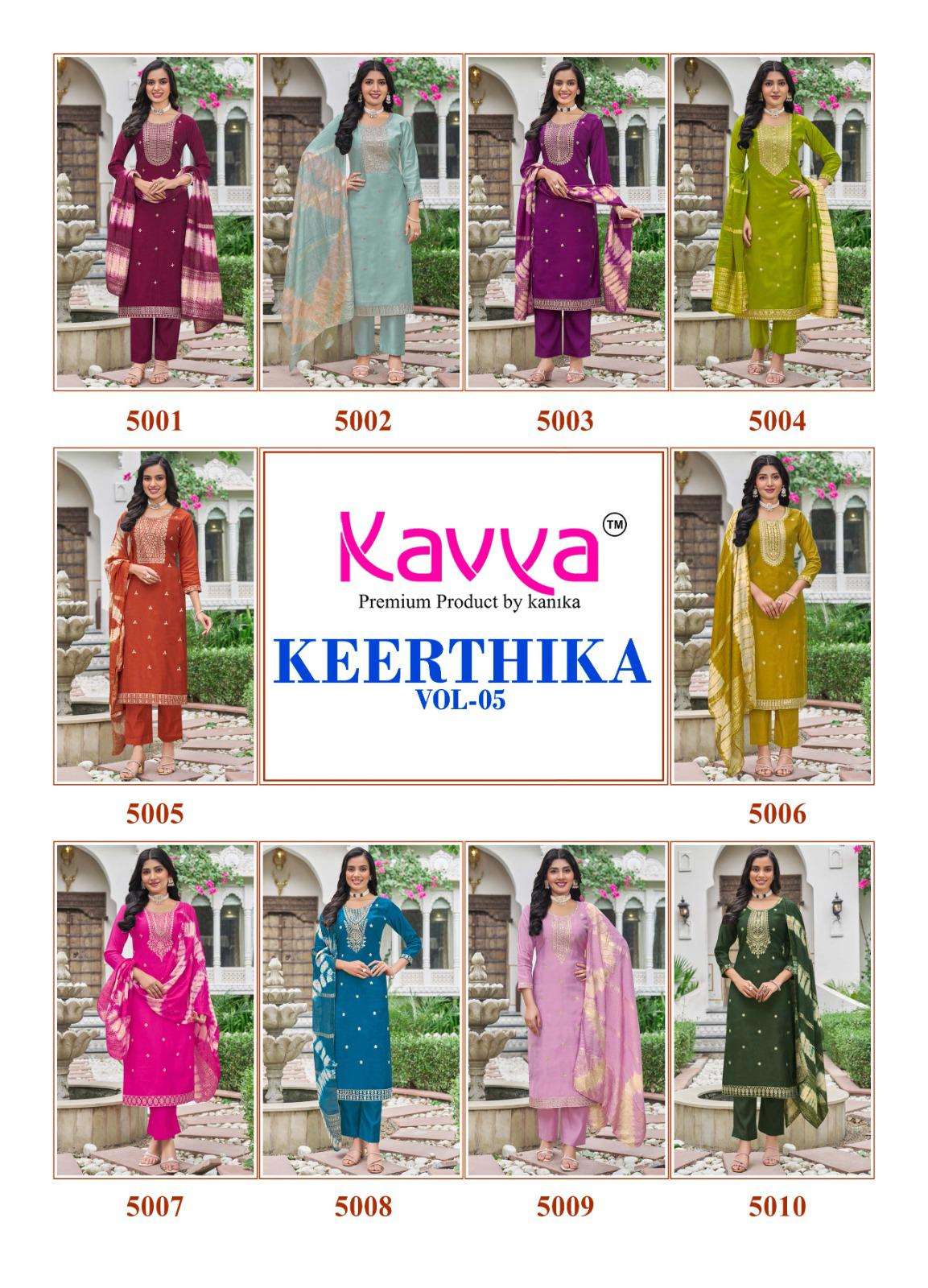 KAVYA KEERTHIKA VOL 5 VISCOSE EMBROIDERY DESIGNER WORK KURTI COMBO SET 