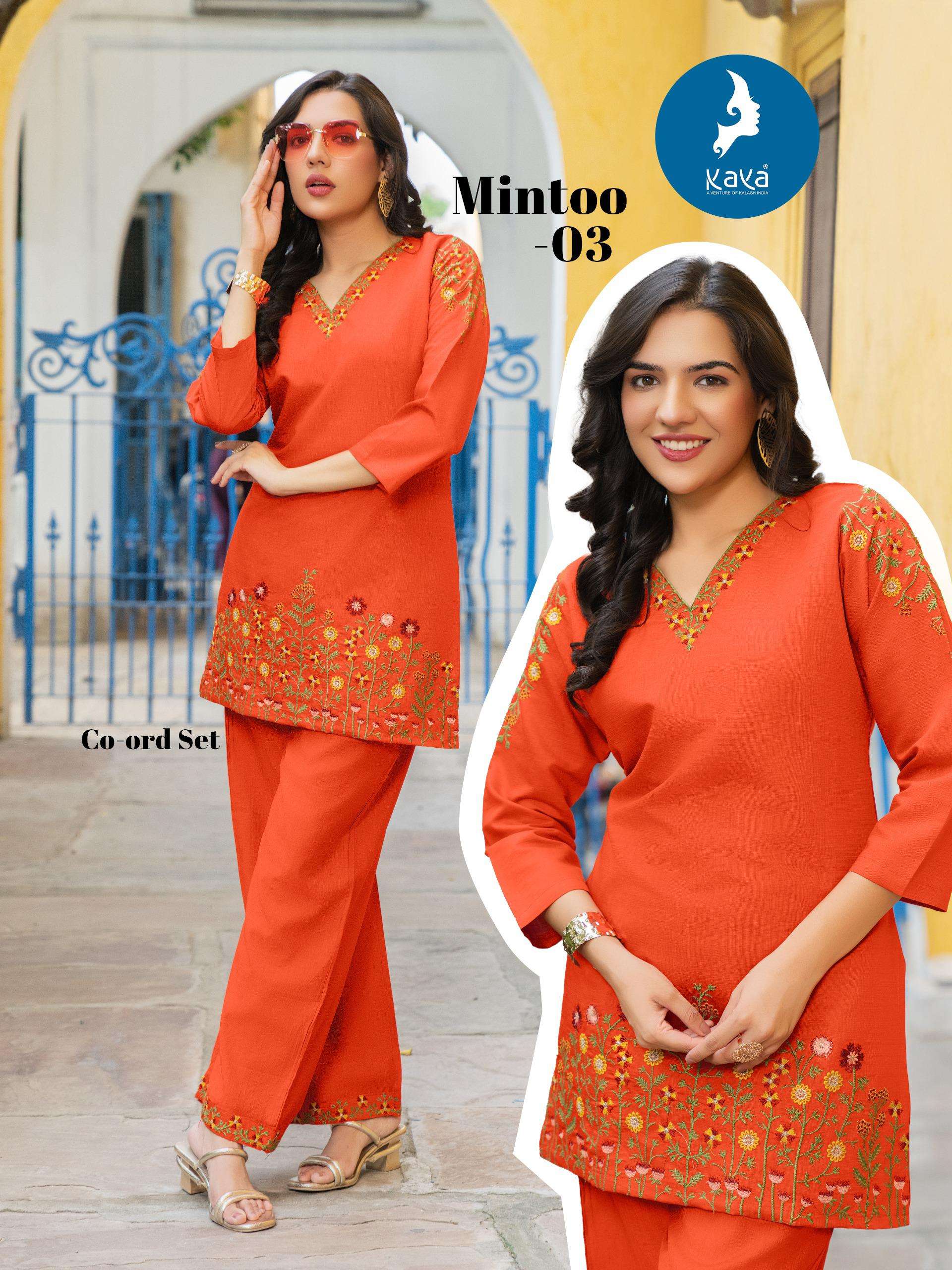  KAYA MINTOO FANCY WORKS LADIES KURTI WITH BOTTOM PAIR 