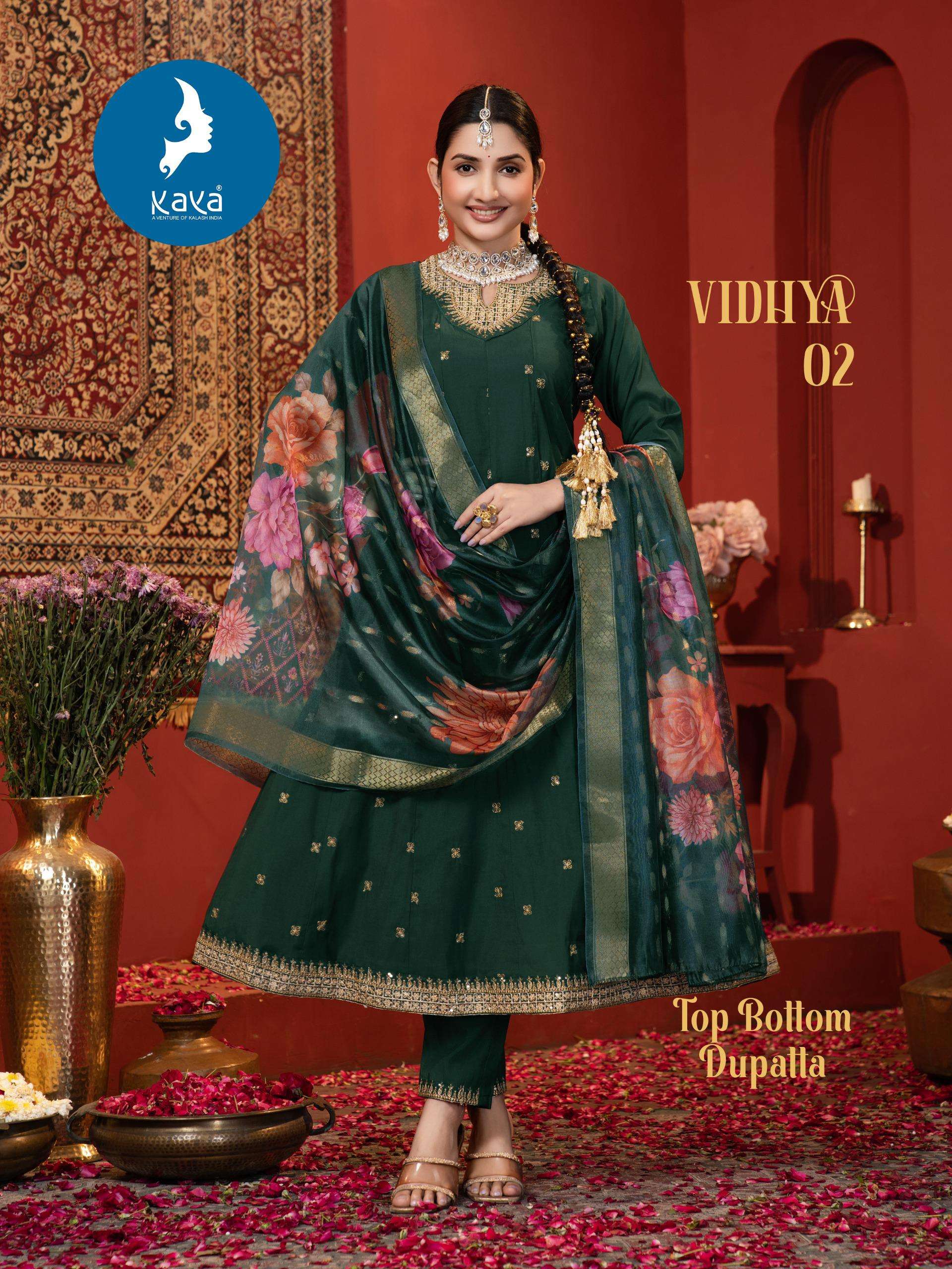 KAYA VIDHYA SILK DESIGNER WORK ANARKALI STYLE LADIES KURTI COMBO SET 
