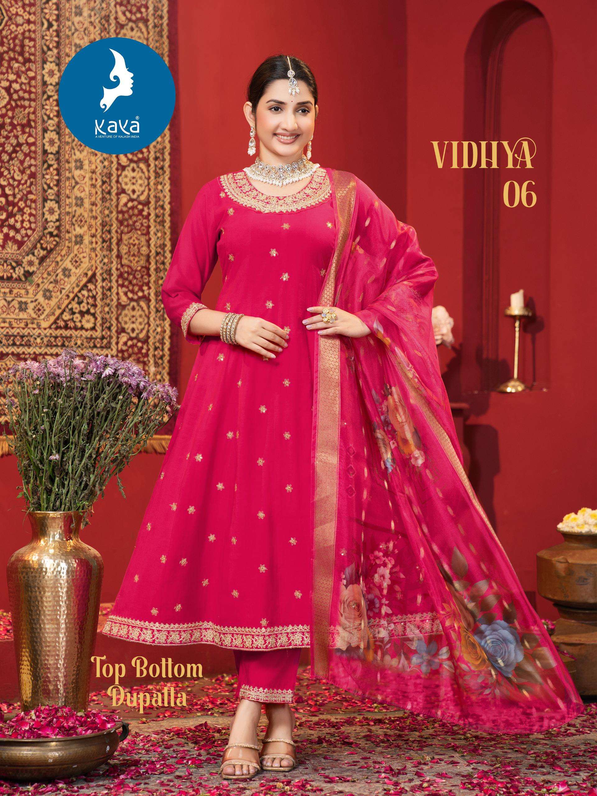 KAYA VIDHYA SILK DESIGNER WORK ANARKALI STYLE LADIES KURTI COMBO SET 