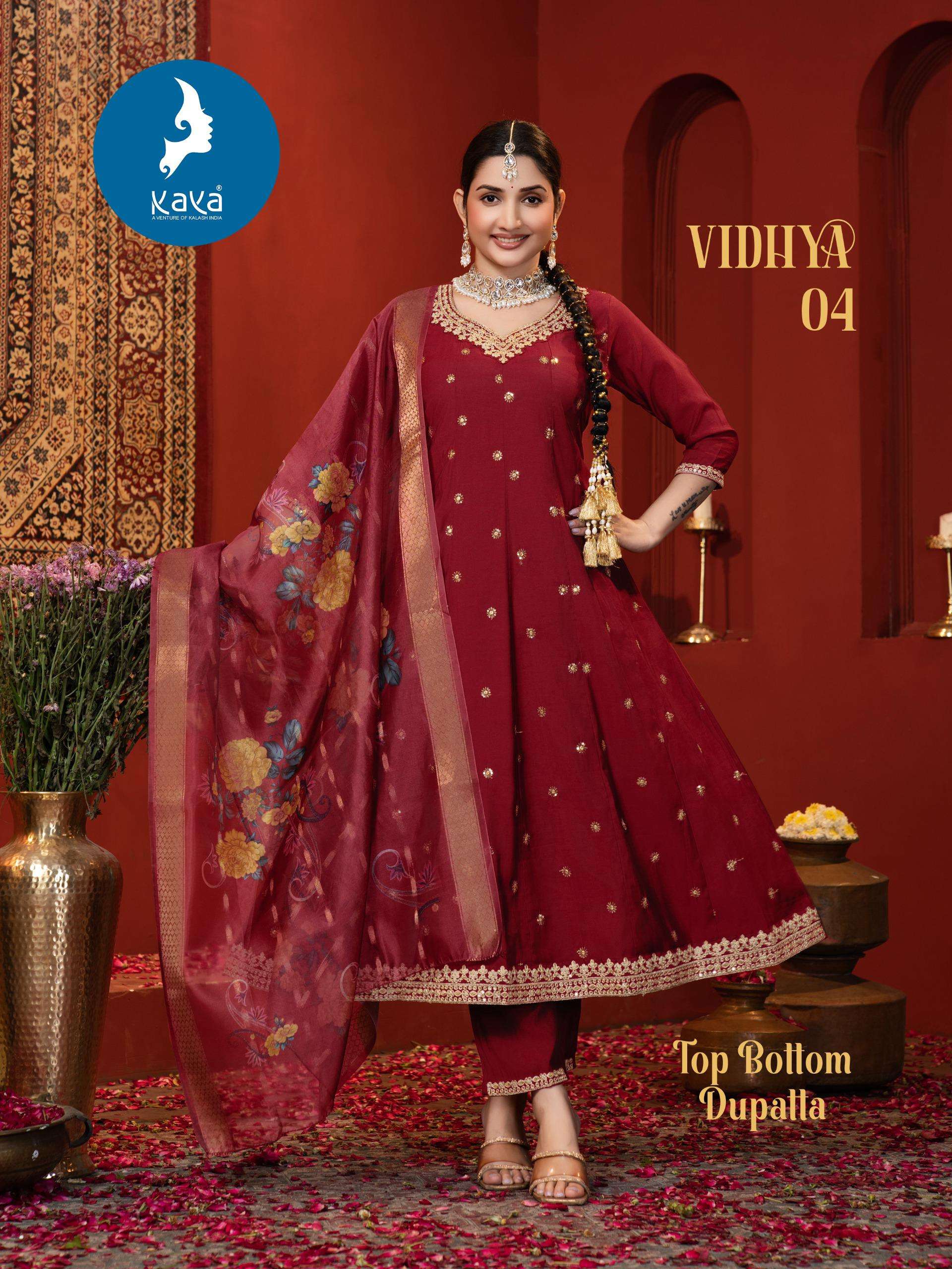 KAYA VIDHYA SILK DESIGNER WORK ANARKALI STYLE LADIES KURTI COMBO SET 