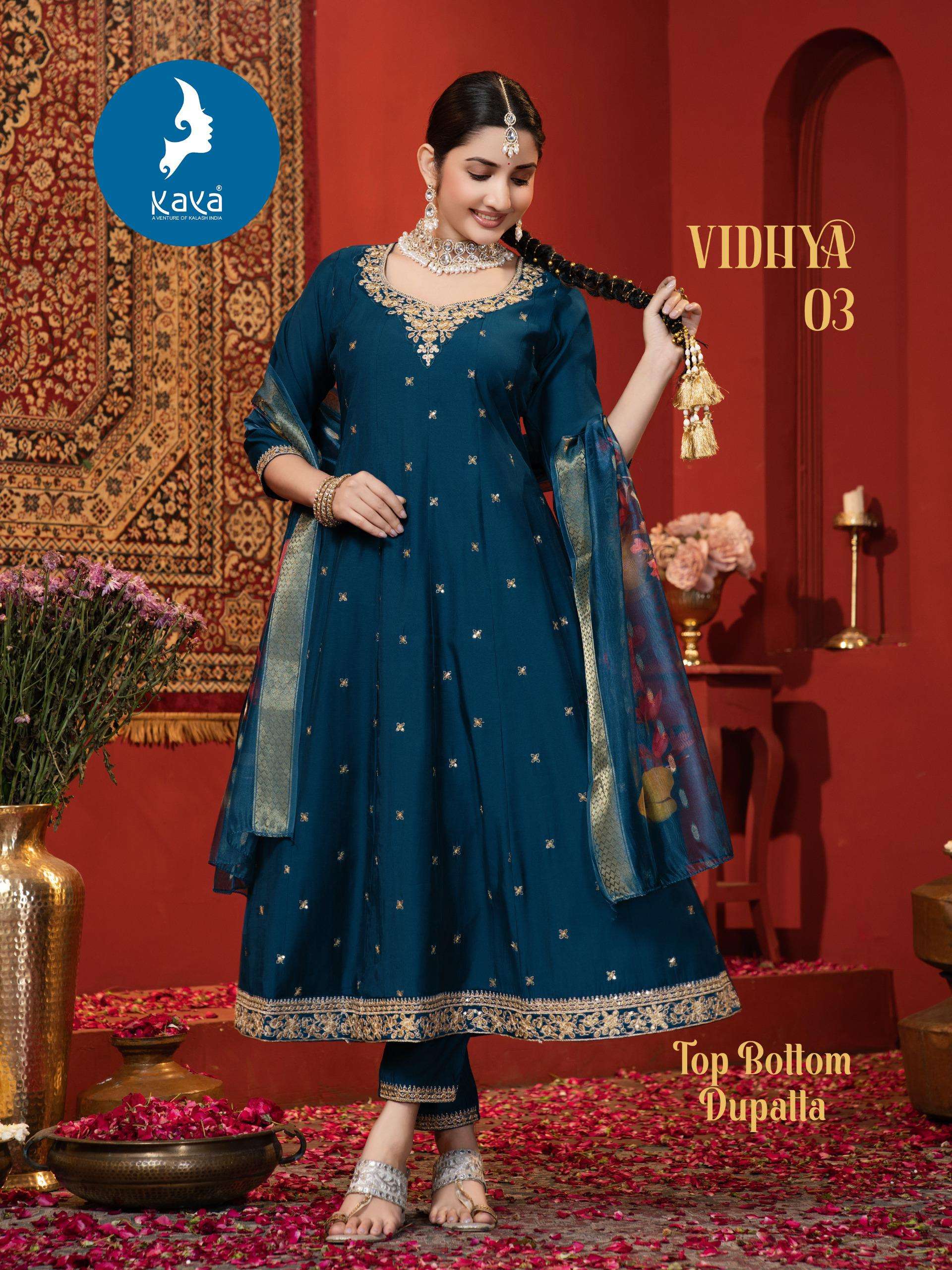 KAYA VIDHYA SILK DESIGNER WORK ANARKALI STYLE LADIES KURTI COMBO SET 