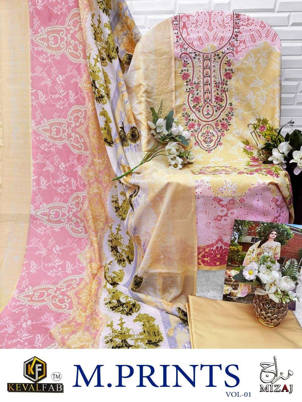 KEVAL FAB MIZAJ  M PRINTS VOL 1 COTTON DIGITAL PRINT WITH WORK SALWAR SUIT