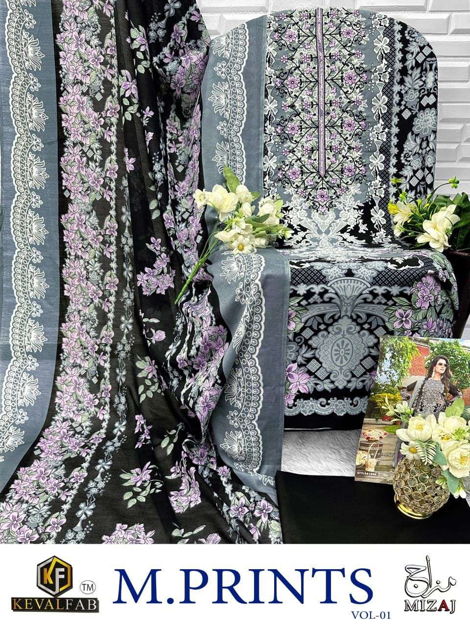 KEVAL FAB MIZAJ  M PRINTS VOL 1 COTTON DIGITAL PRINT WITH WORK SALWAR SUIT