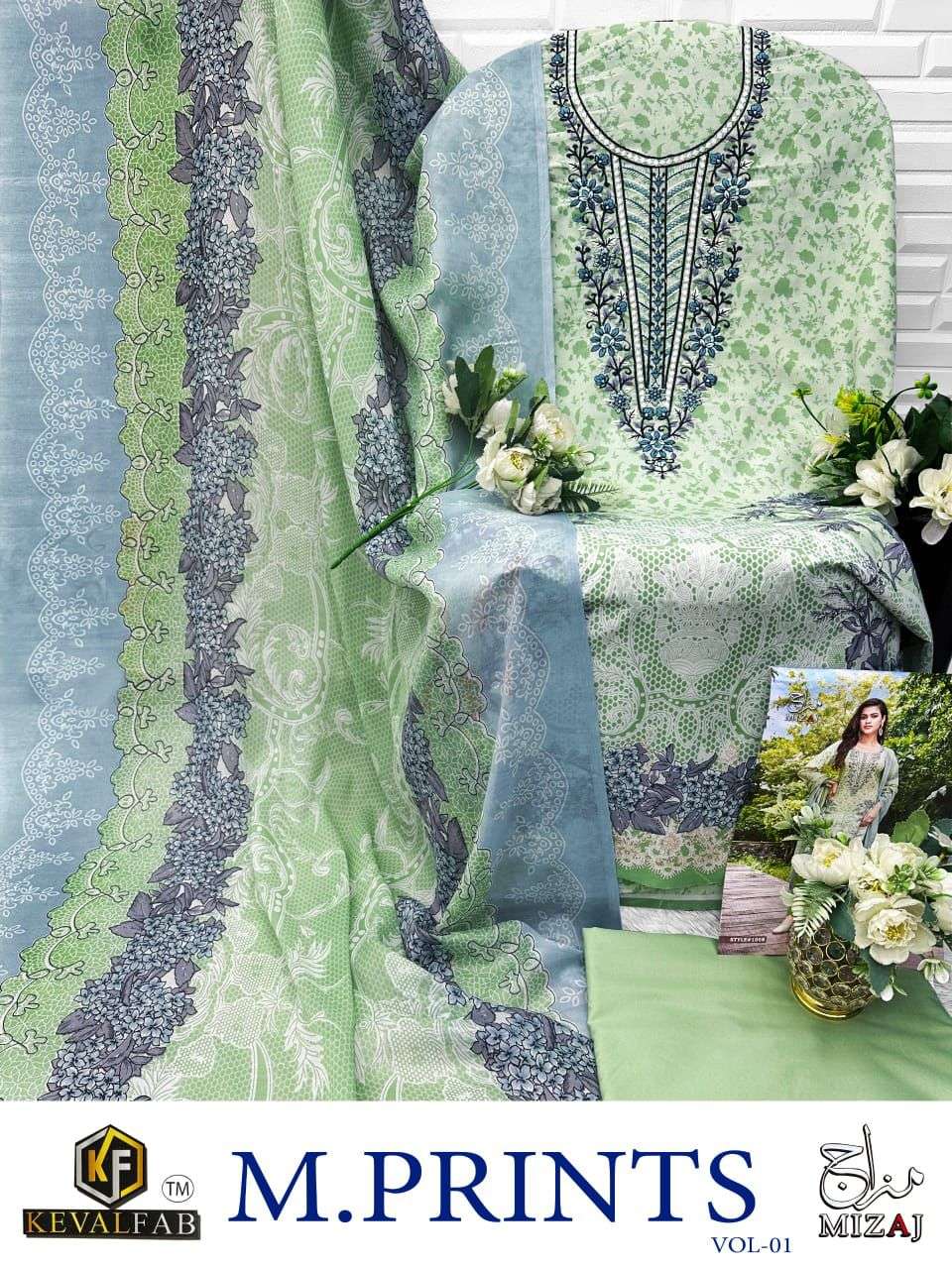 KEVAL FAB MIZAJ  M PRINTS VOL 1 COTTON DIGITAL PRINT WITH WORK SALWAR SUIT