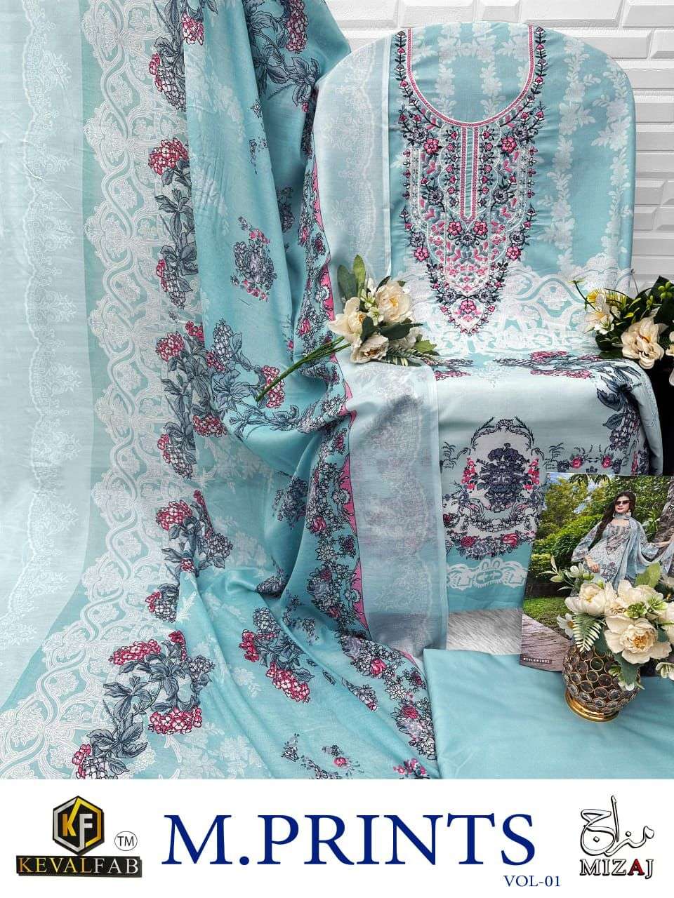 KEVAL FAB MIZAJ  M PRINTS VOL 1 COTTON DIGITAL PRINT WITH WORK SALWAR SUIT