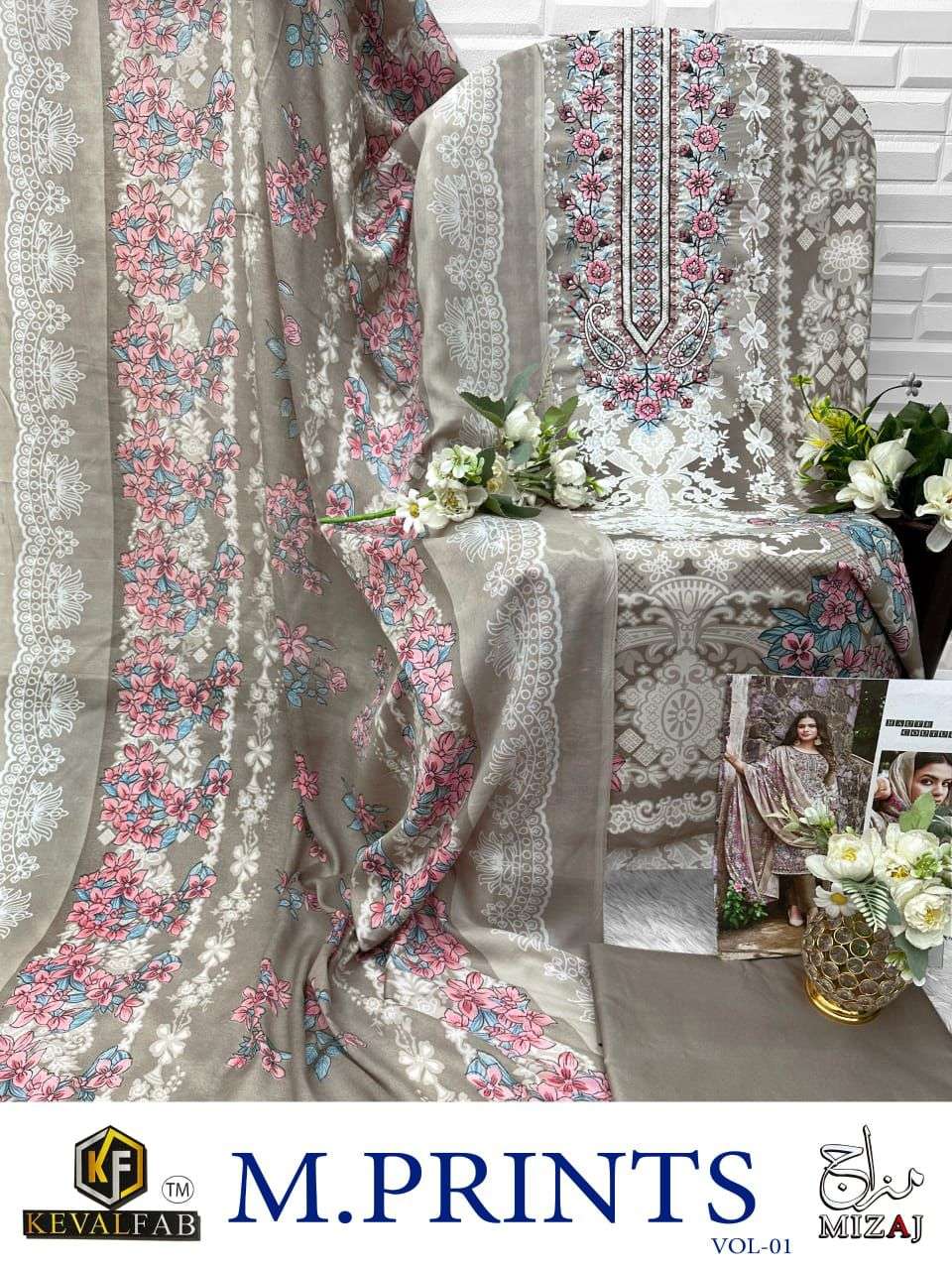 KEVAL FAB MIZAJ  M PRINTS VOL 1 COTTON DIGITAL PRINT WITH WORK SALWAR SUIT