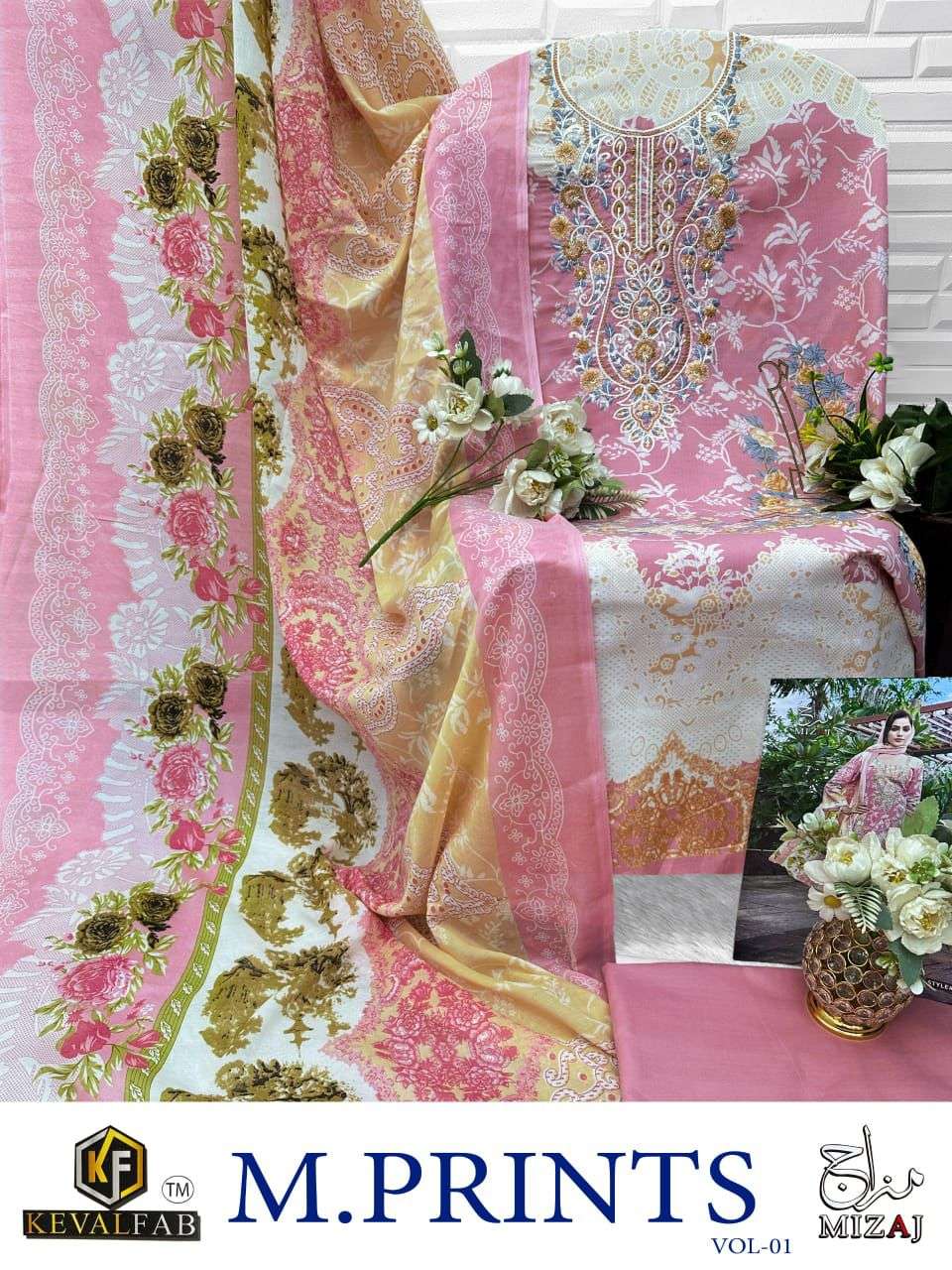 KEVAL FAB MIZAJ  M PRINTS VOL 1 COTTON DIGITAL PRINT WITH WORK SALWAR SUIT