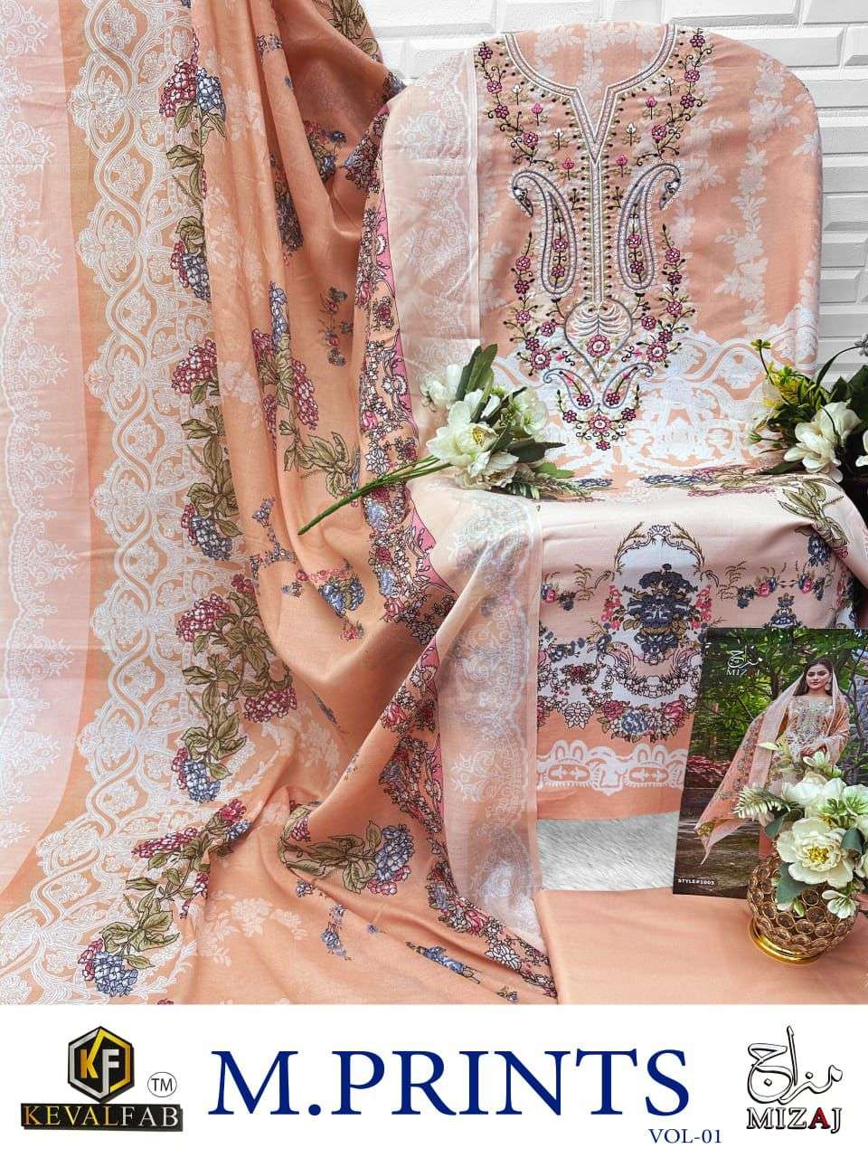 KEVAL FAB MIZAJ  M PRINTS VOL 1 COTTON DIGITAL PRINT WITH WORK SALWAR SUIT