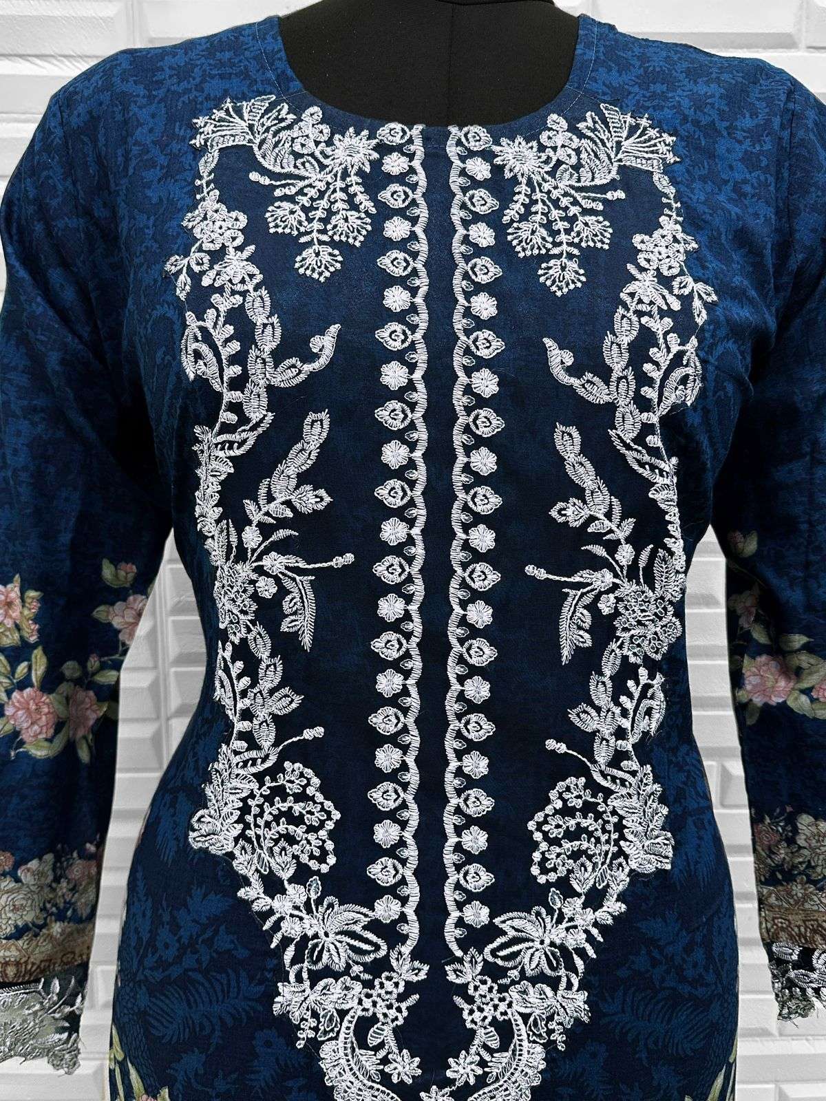 KIRDAR D NO 104  COTTON  MILL PRITN WITH FANCY WORK READY SUIT